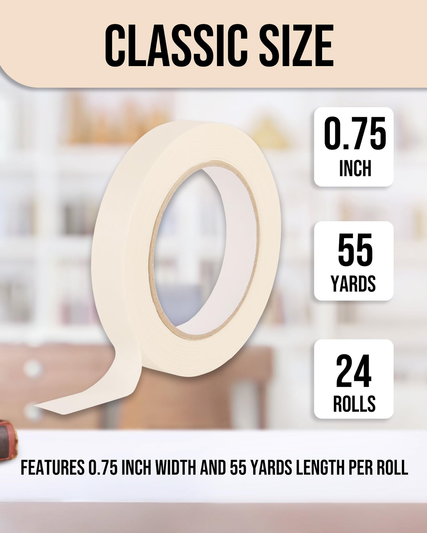 Lichamp Masking Tape 3/4 inch, 24 Pack General Purpose Masking Tape Bulk Multipack for Basic Use, 3/4 inch x 55 Yards x 24 Rolls (1320 Total Yards)