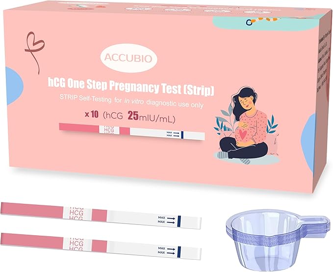 Pregnancy Test Strips with Urine Cups, hCG Detection Home Pregnancy Test, Sensitive & Over 99% Accurate, 10 Count Individually Wrapped, Rapid Prenancy Tests Kit 5mm Wider 25mIU/mL