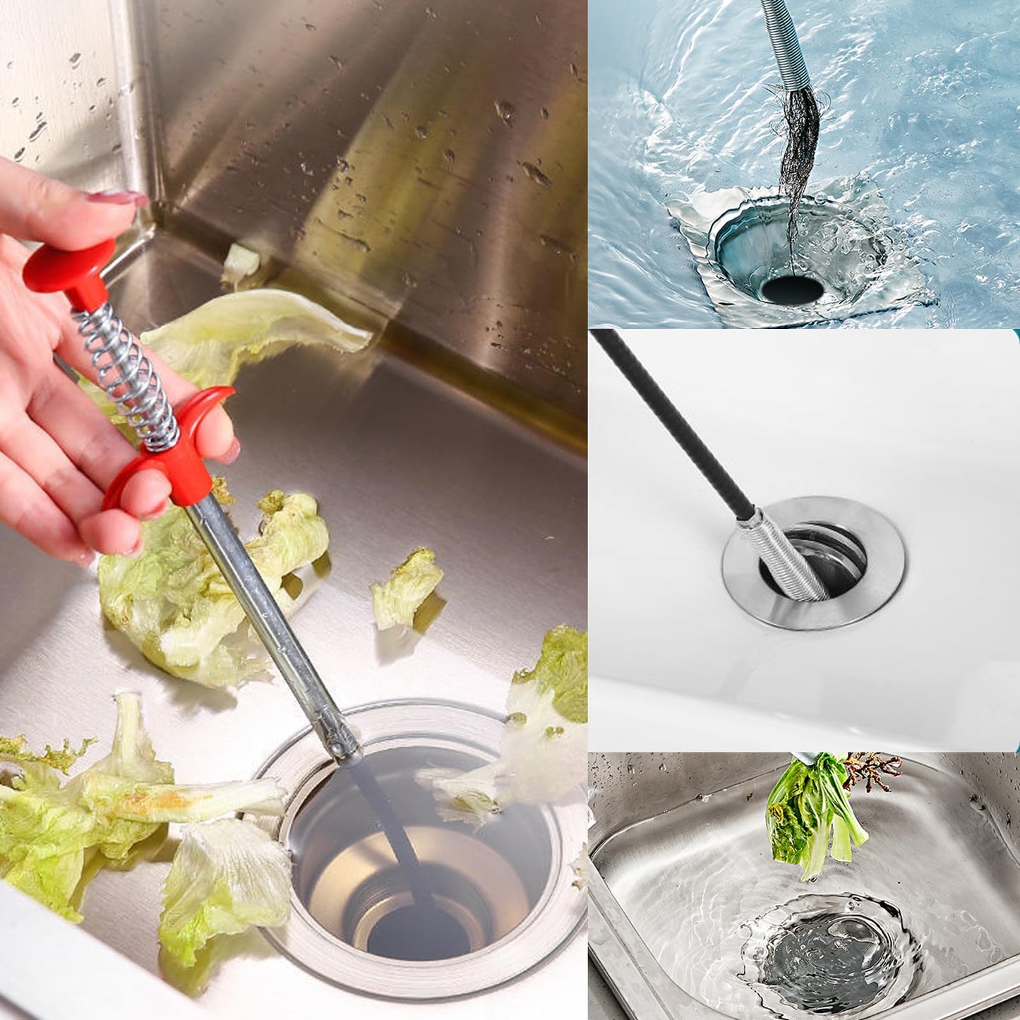 Drain Snake，116" Flexible Grabber Claw Tool Reacher Drain Snake Hair Drain Clog Remover for Toilet Sewer Shower Kitchen Bathroom Tub Clogged Drains Opener Cleaning Tool