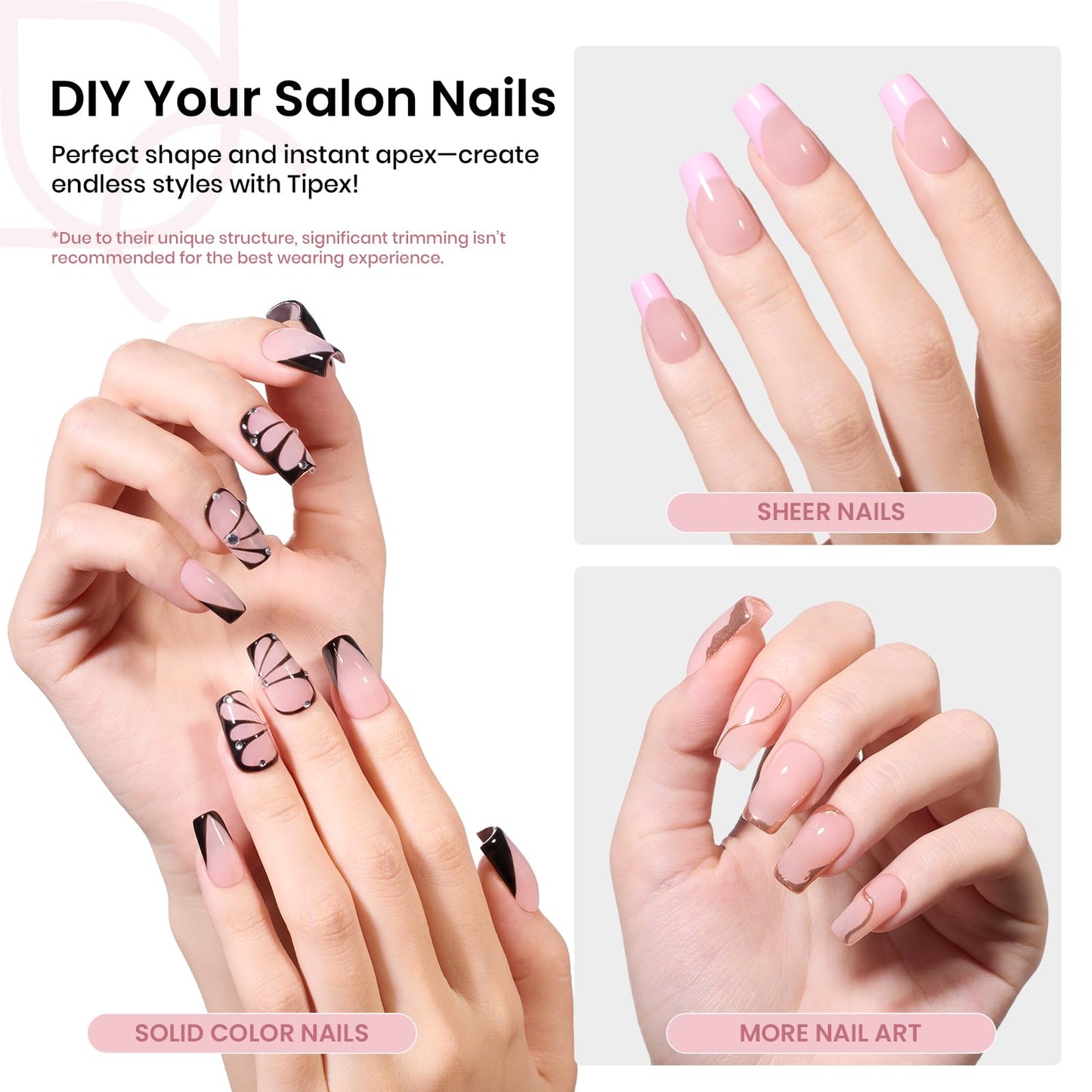 Beetles Tipex Instant Apex Nail Tips Short Coffin Shape 512 Pcs Pre Etched Fake Nails Tips Thick Acrylic Nail Pre Builder Gel Press-on Nails