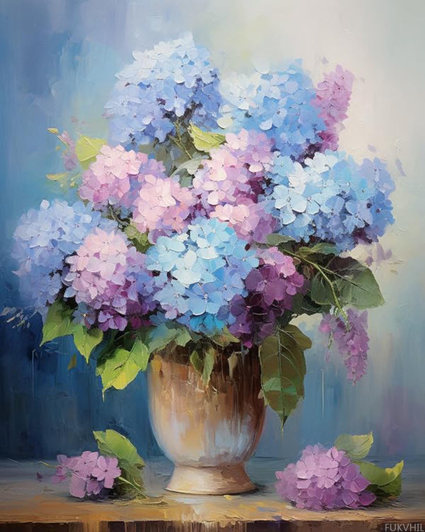 FUKVHIL Paint by Numbers for Adults Blooming Hydrangea Flower Pot DIY Digital Painting Gifts Kits Pre-Printed Canvas Art Home Decoration 16x20inch