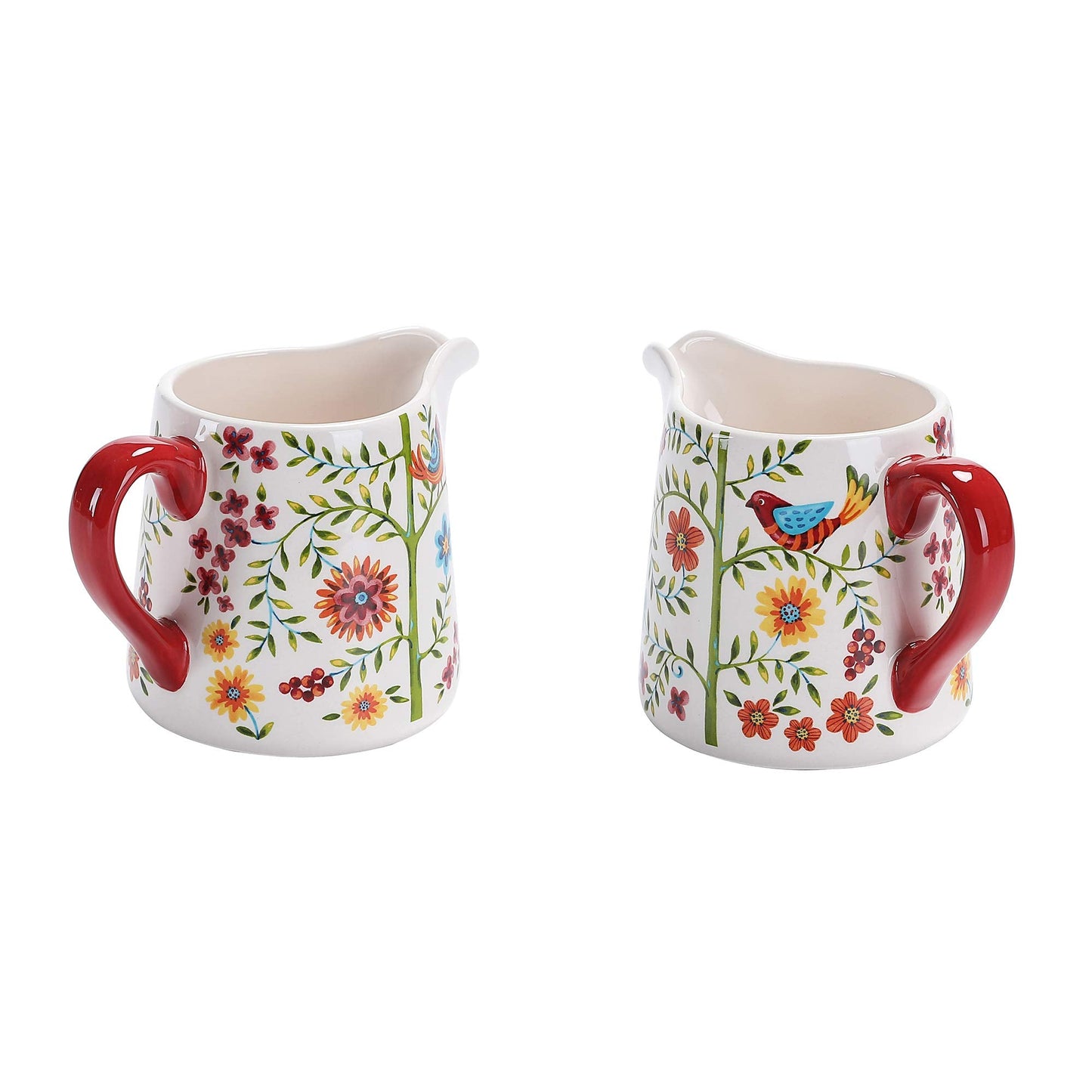Bico Red Spring Bird Ceramic Sugar and Creamer Set, Sugar Bowl with Lid, Cute Container for Coffee Bar, Kitchen Countertop Accessories, Microwave and Dishwasher Safe