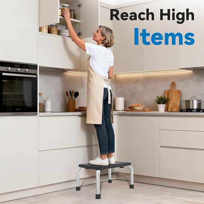 Step Stool with Anti-Slip Platform & Feet, Widely Use Foot Stool for Bedroom Kitchen Bathroom, Heavy Duty Step Stool Holds up to 350 lbs