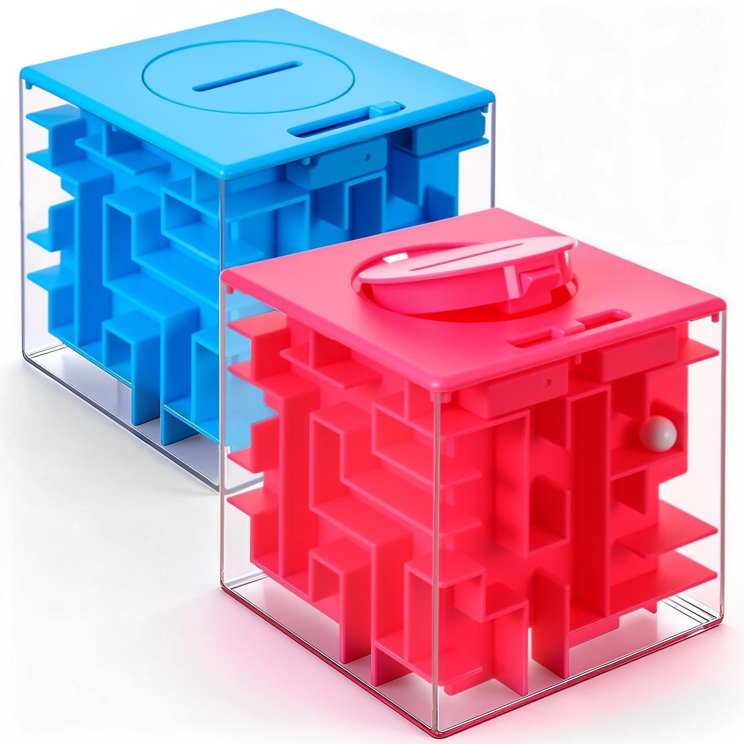 Patelai 2 Pieces 3.03 Inch Money Holder Maze Puzzle Gift Box, Christmas Money Gift Holder Box Fun Maze Puzzle Brain Teasers for Adults (Red, Blue)