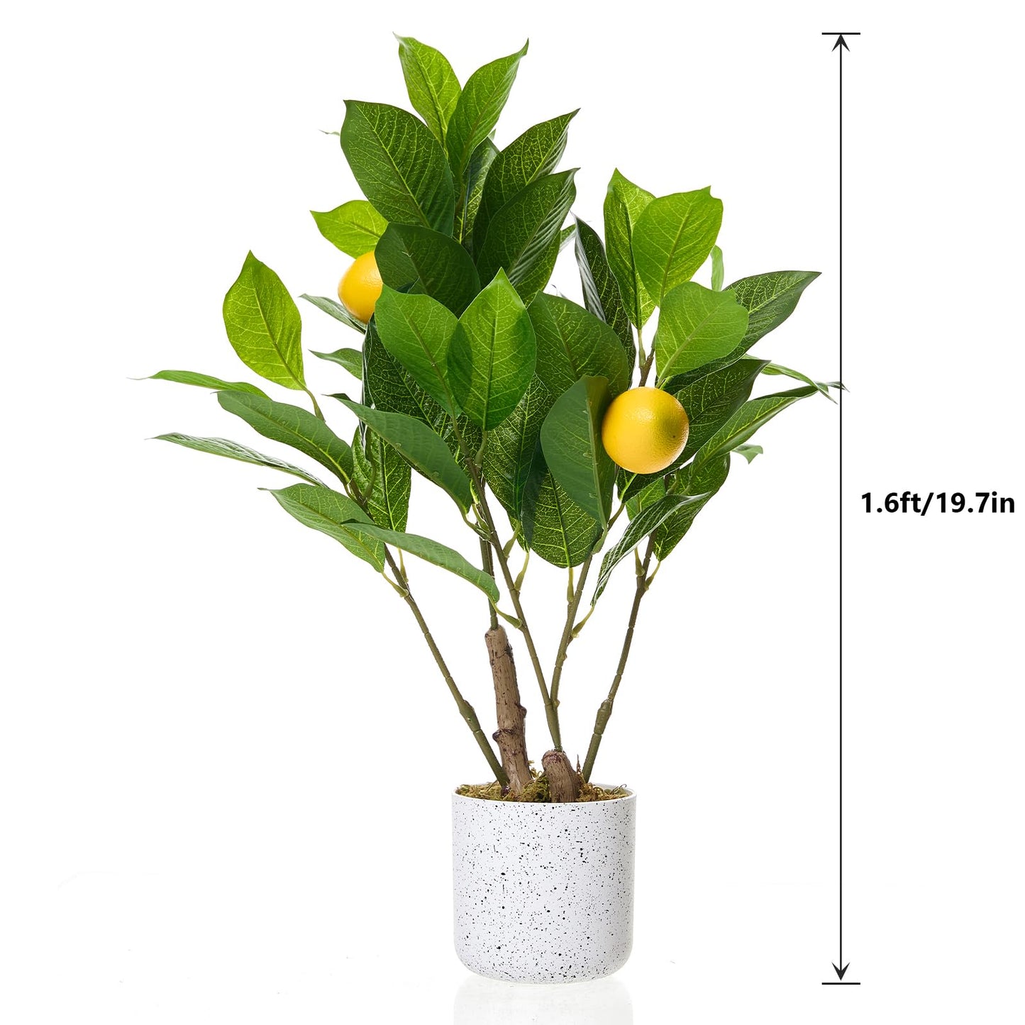 Garvee 2 Pack Artificial Lemon Branch Fake Plants, 19.7" Faux Green Bonsai Tree with White Marble-Look Pot with Black Speckles, Cement Moss Base, Decorative Artificial Plants Indoor for Home & Office