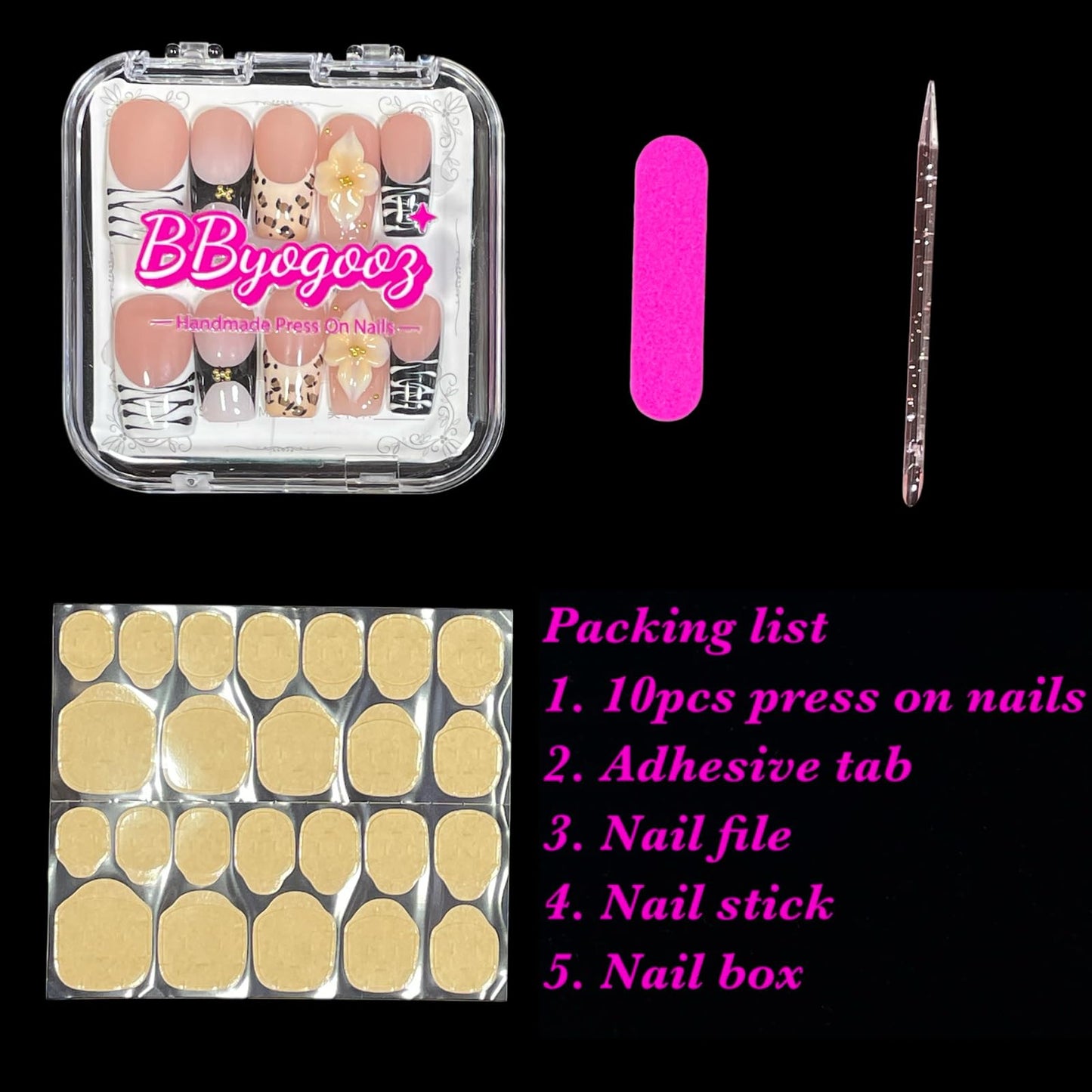Handmade Press On Nails 3D Floral & Animal Print Medium/Short Square Leopard/Zebra/Yellow Floral Thick Reusable Acrylic False Nails (Prairie, S)