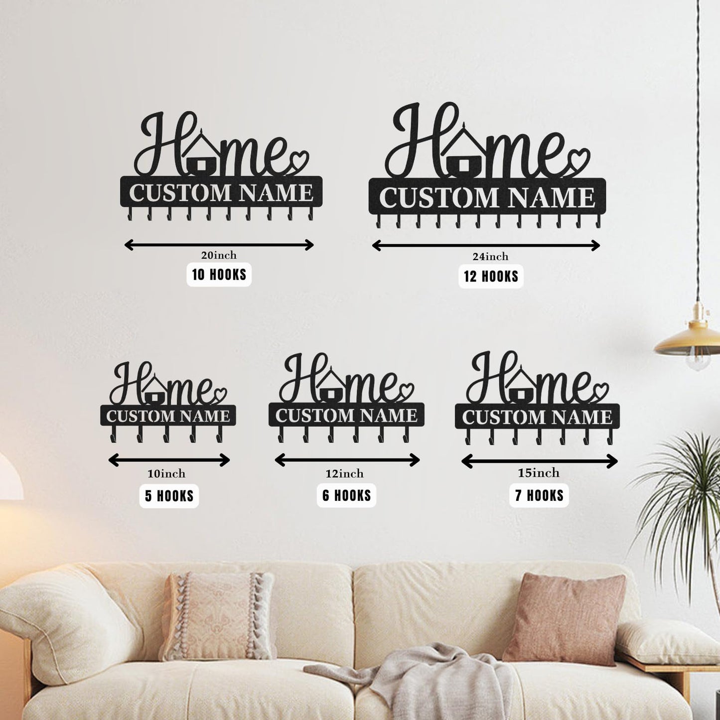 LOWACOS Personalized Key Holder Rack, Custom Home Script Key Rack & Jacket Hanger, Wall-Mount Entryway Organizer with Metal Hooks, Modern Home Décor, Great Gift for Family, Friends or New Homeowners