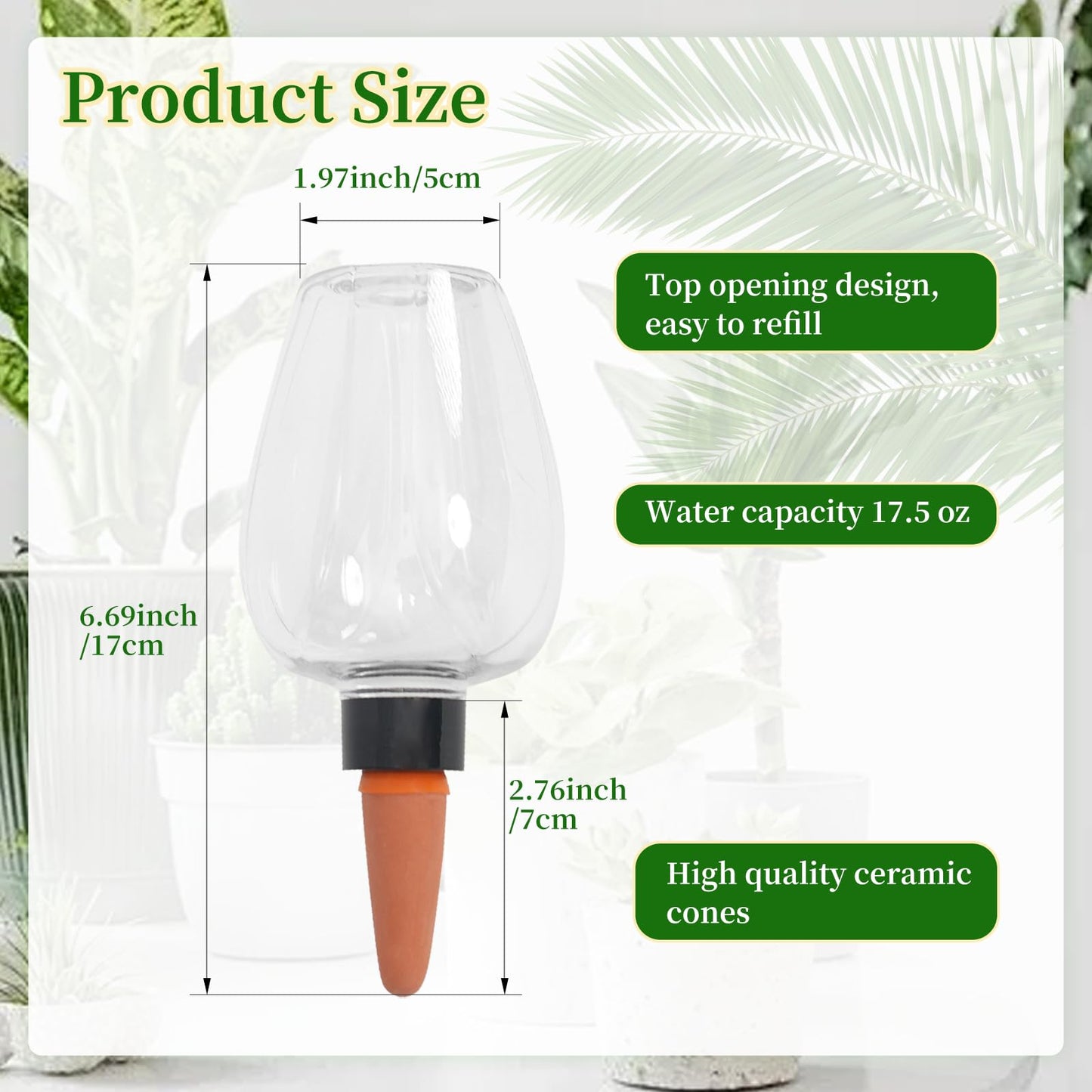 GEWOSI 3pcs Plant Self Watering Globes, Plastic Water Bulbs Top Fill, 12.3 oz Plant Watering Devices System Slow Release Terracotta, Water Spikes Stakes for Indoor (Clear-3pack)