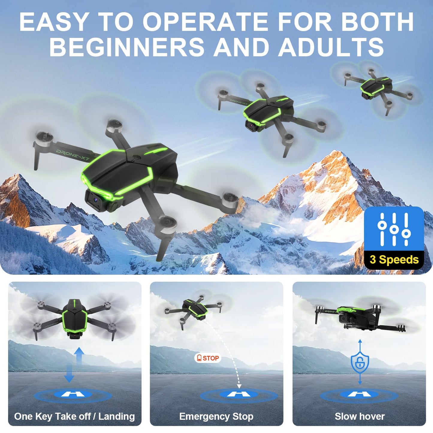 Drone with Camera for Adults, 2 Batteries 33-Min Flight, Optical Flow Positioning, One-Touch Takeoff/Landing, Altitude Hold, rc camera drone, Beginners Drone for Kids, teen boy gifts