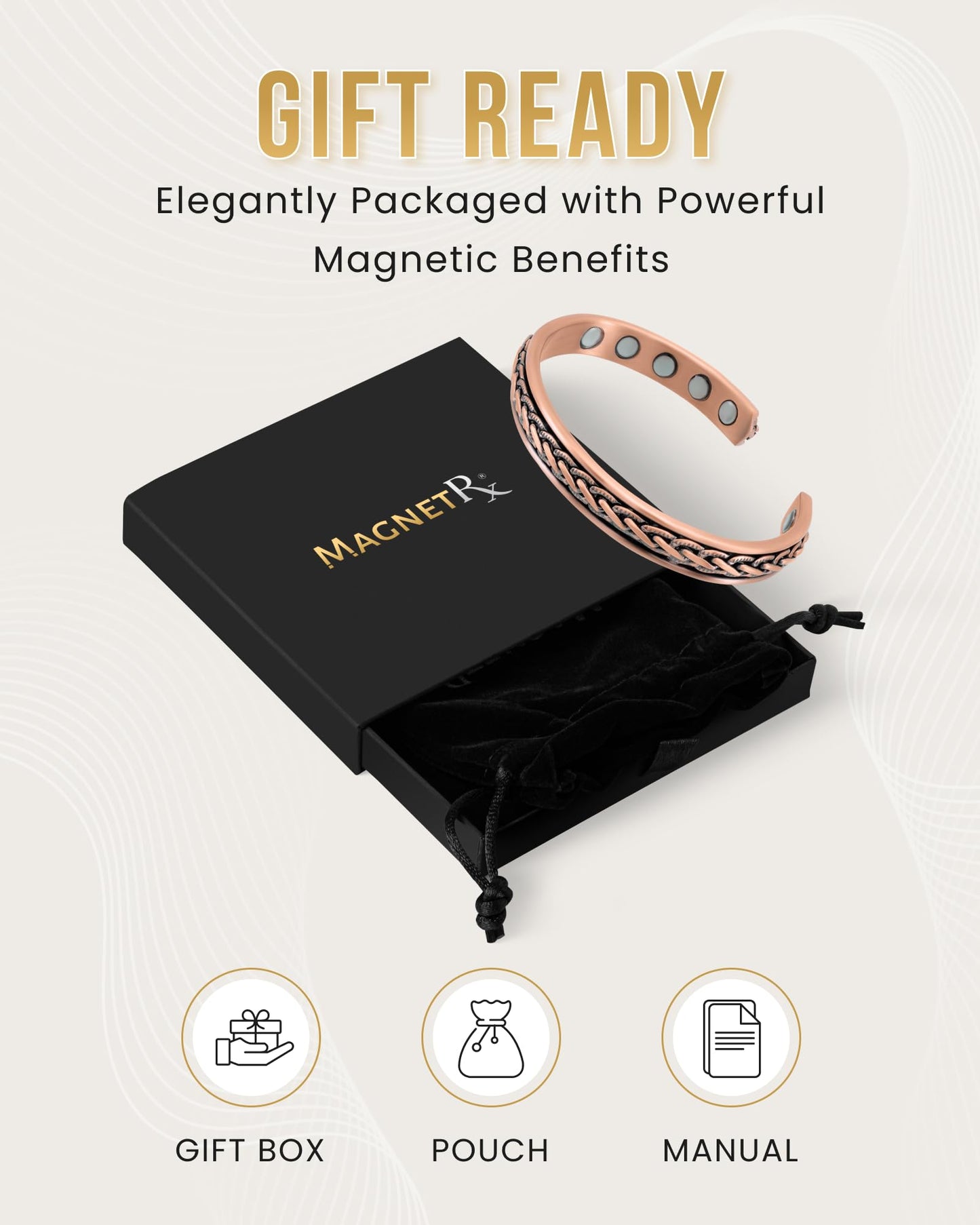 MagnetRX® Copper Magnetic Bracelets – Effective Pure Copper Bracelet for Men and Women – Copper Cuff Adjustable Magnetic Bracelet Bangles (Woven Inlay)