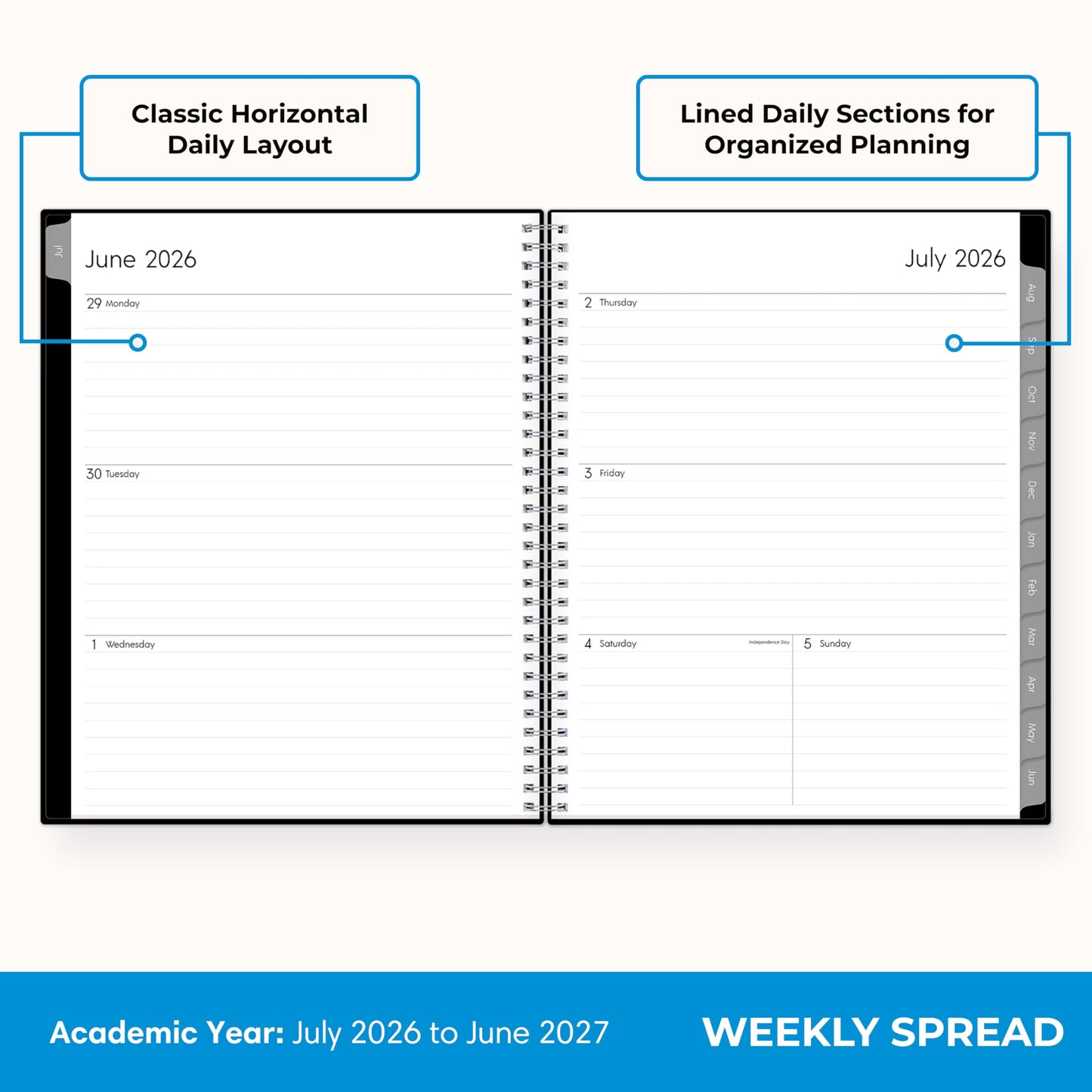 Blue Sky 2026-2027 Weekly and Monthly Academic Year Planner Calendar, July 2026 - June 2027, 7" x 9", Flexible Cover, Wirebound, Laminated Tabs, Enterprise