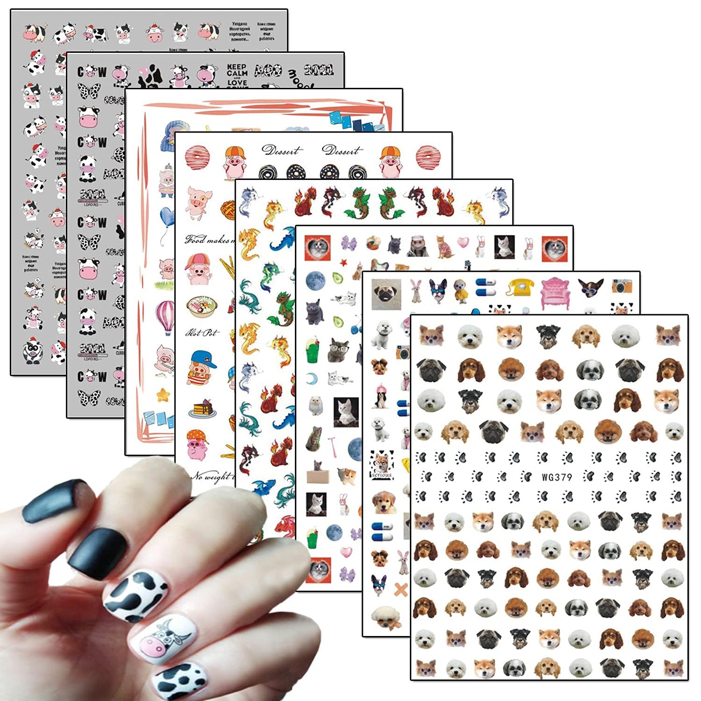 18 Sheets Colorful Nail Art Stickers with 8 Sheets Animal Nail Art Stickers