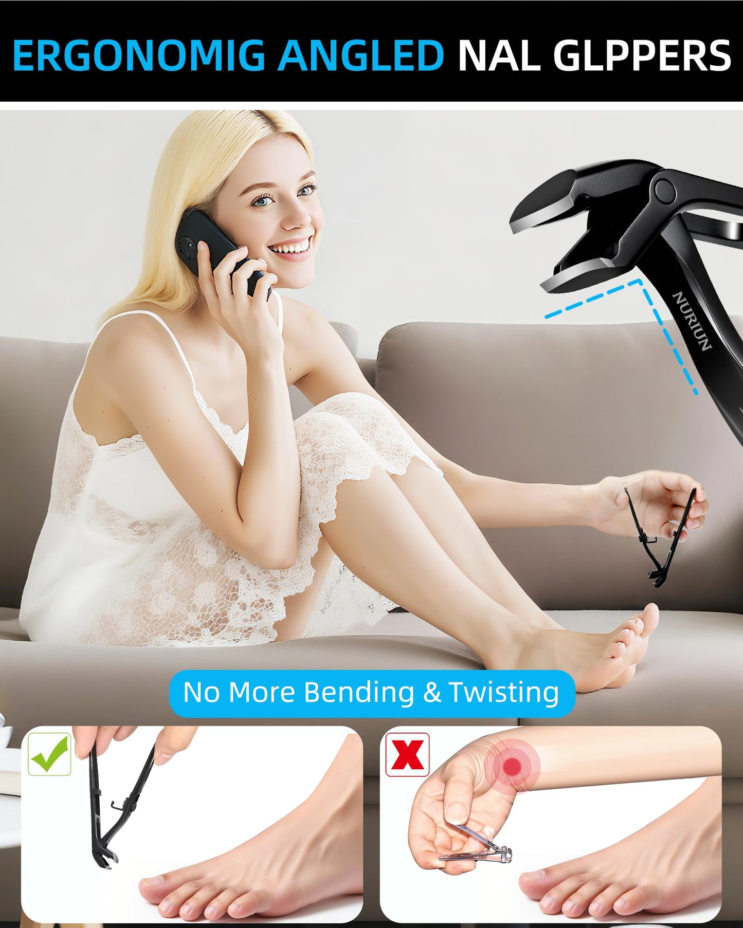 Long Handled Toenail Clippers for Seniors Thick Toenails, Angled Head Large Nail Clippers for Men, Heavy Duty Professional Toe Nail Clippers for Thick Nails