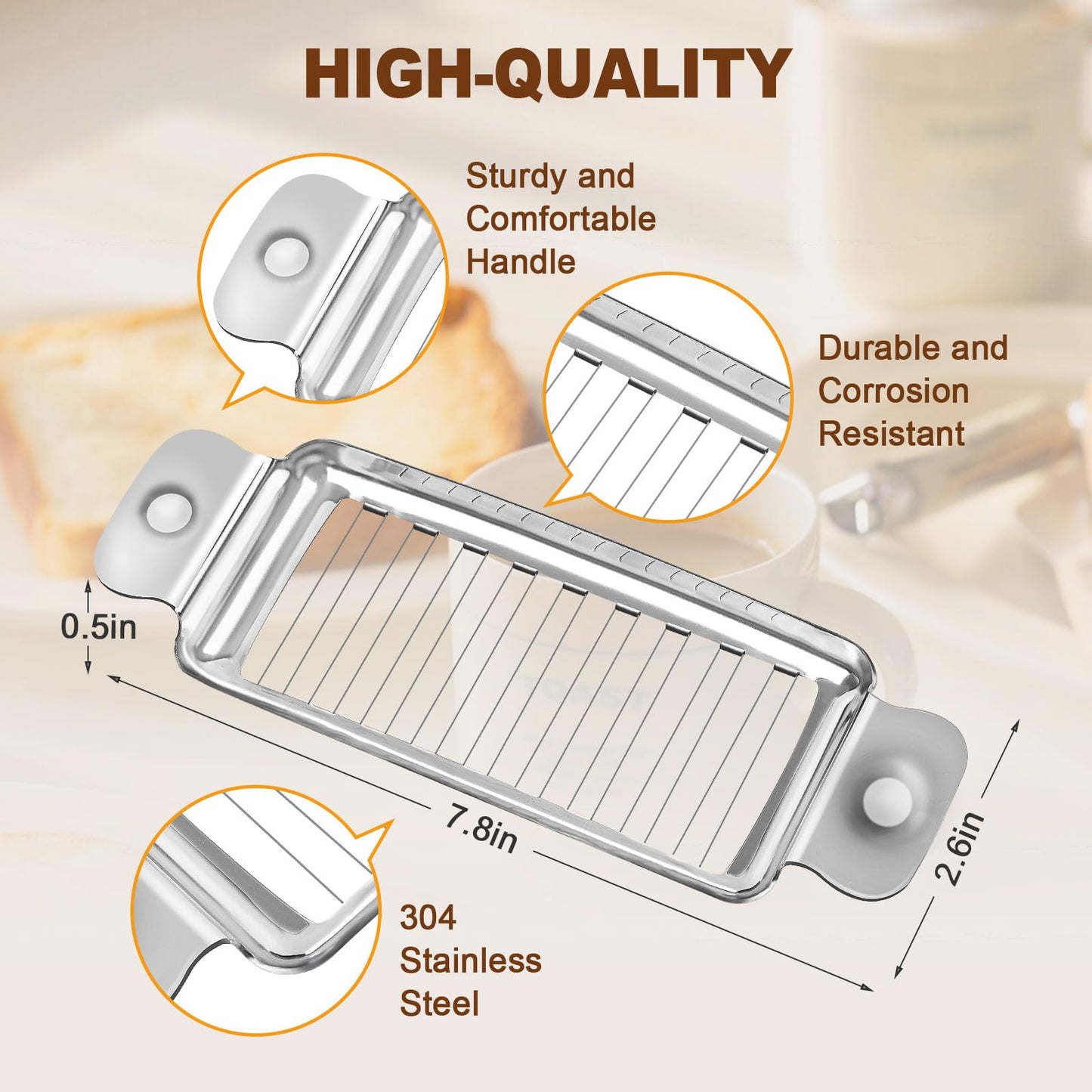 Butter & Cheese Slicer,Stainless Steel Butter Slicer for Butter Squares,Multipurpose Handheld Cheese Cutter for Block Cheese,Dishwasher Safe