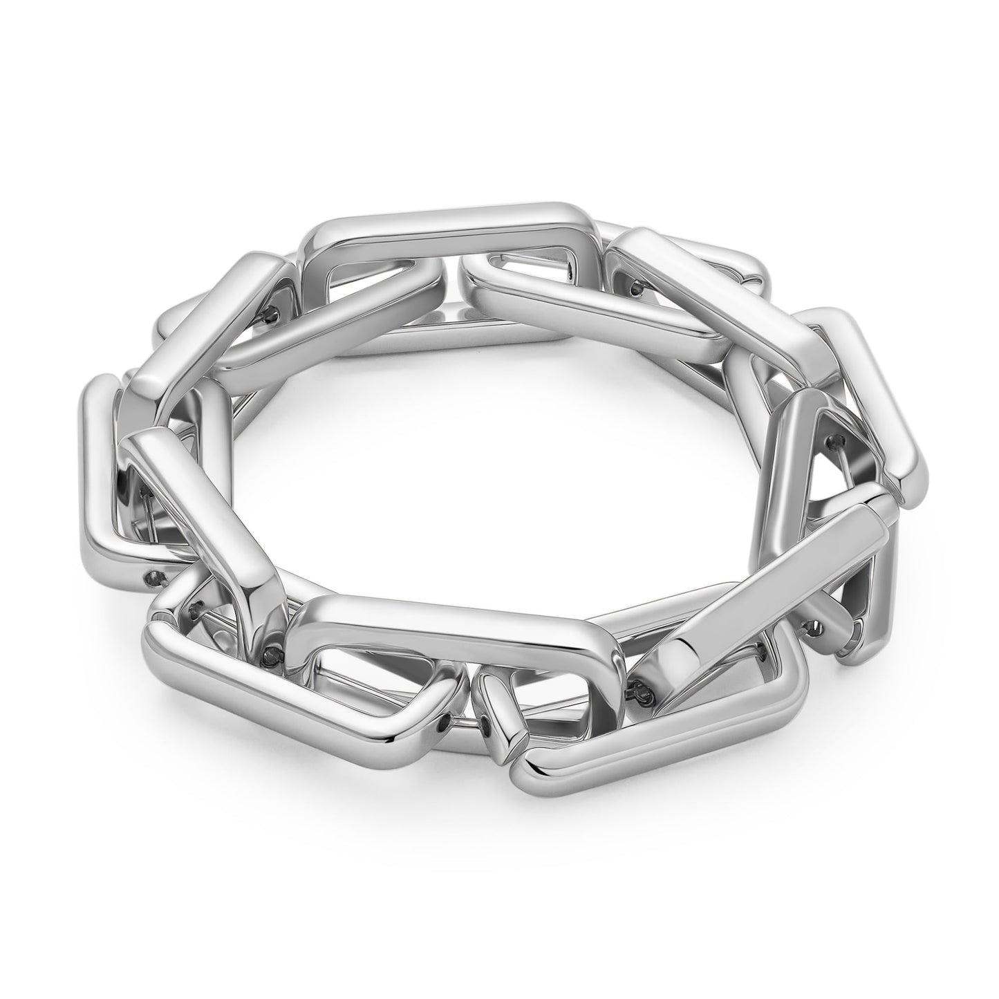 WOWORAMA Silver-Plated Chunky Chain Bracelet for Women Trendy Stretch Square Link Bracelets Paperclip Chain Bracelets Thick Chunky Statement Bracelet