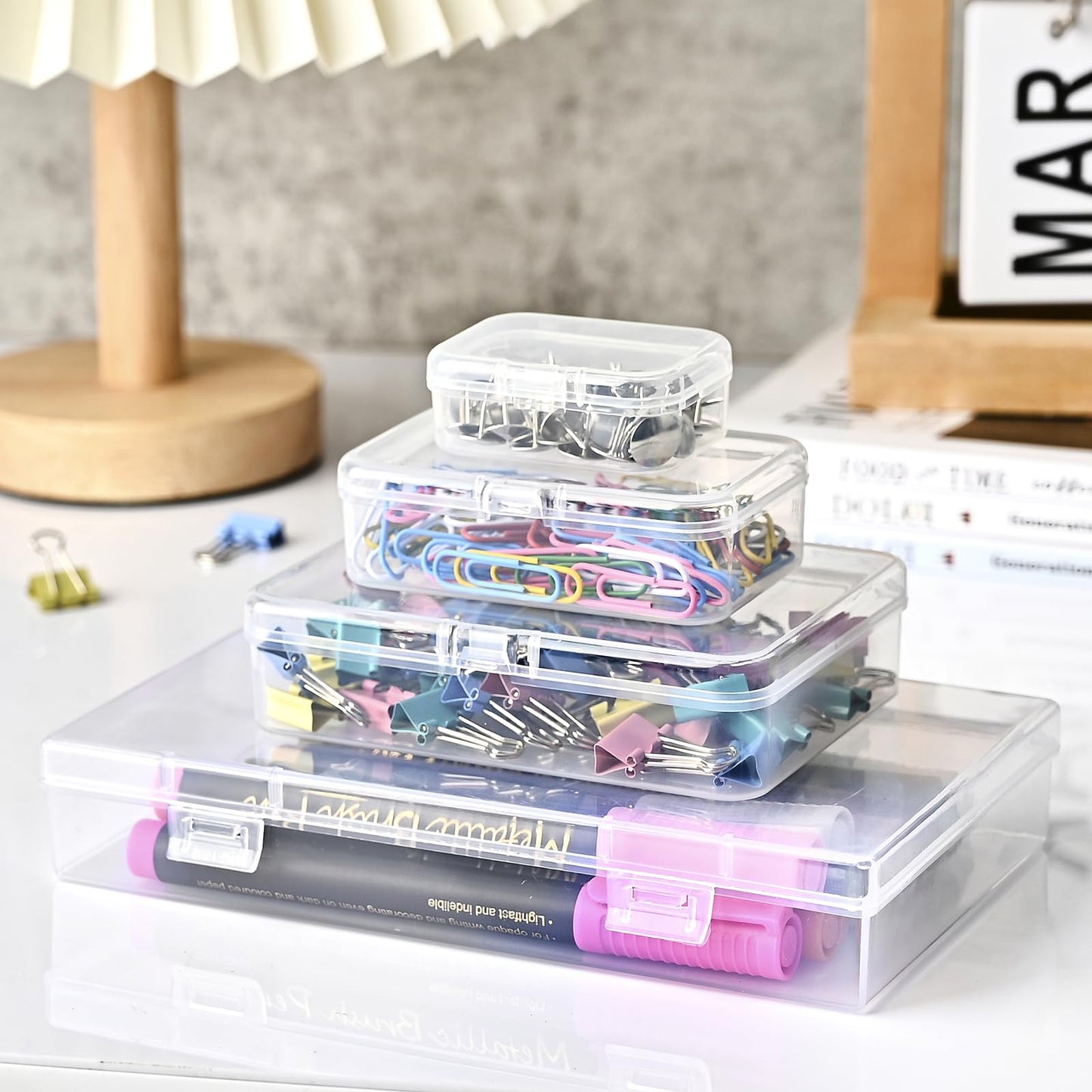 Jutieuo 24 Pack Mixed Sizes Rectangular Mini Plastic Containers Clear Plastic Storage Boxes with Hinged Lids and Labels Empty Beads Organizers for Small Items Art Craft Jewelry Projects