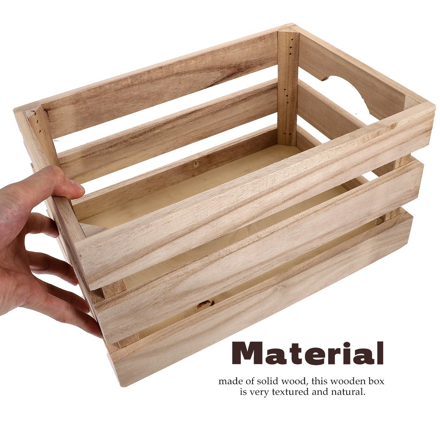 SEWACC Wood Crates, Rustic Handmade Wooden Storage Crates with Handle, Large Capacity Organizer for Home Office Sundries Holder, 11. 81 X 7. 87 X 6. 29 Inches, Khaki
