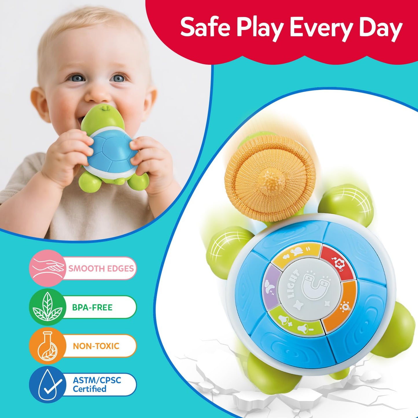 CuteZone Baby Toys 6-12 Months - Turtle Crawling & Musical Tummy Time Toy Set with Light & Sound, Moving Baby Activity for Crawling and Tummy Time, Interactive Gift for Babies