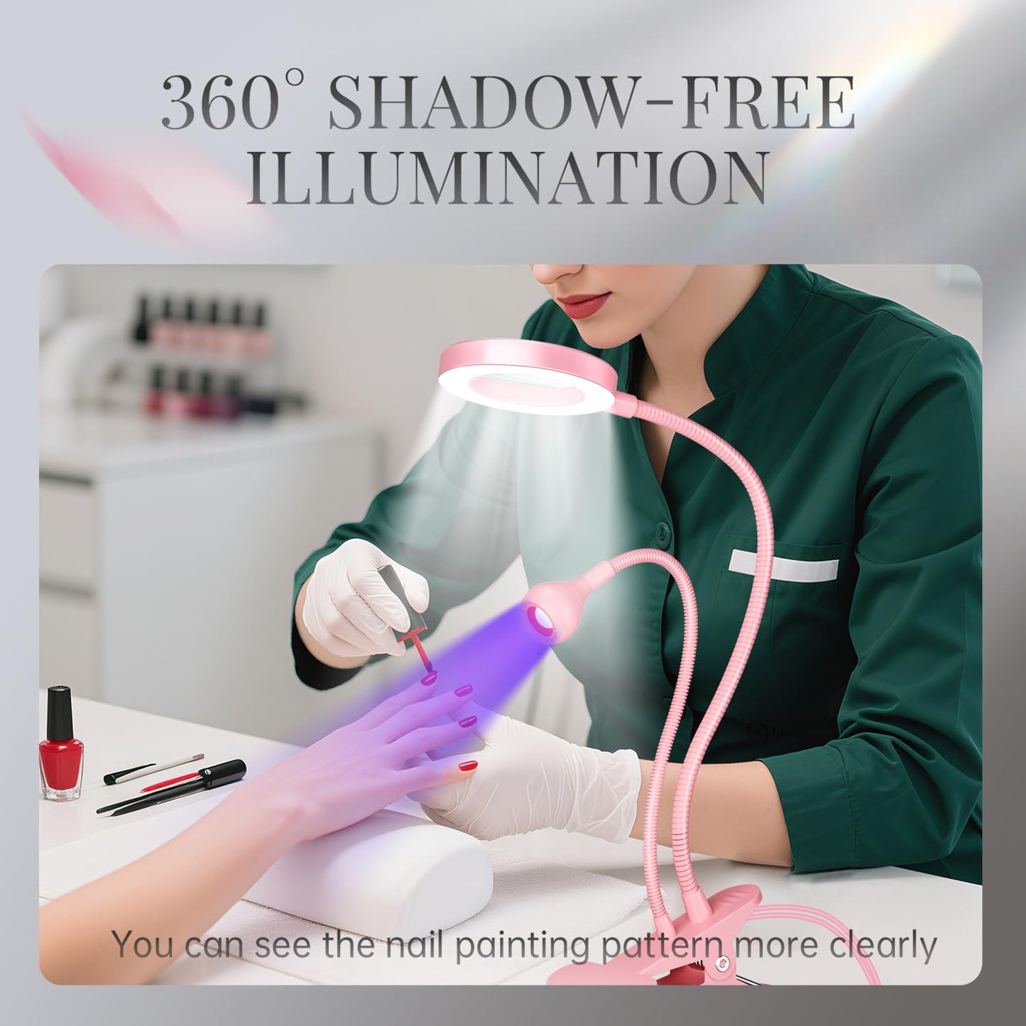 krofaue UV Nail Lamp - 6X Magnifier Professional Nail Dryer, 4 Brightness Levels Adjustable UV Light for Gel Nails for Home DIY Manicure