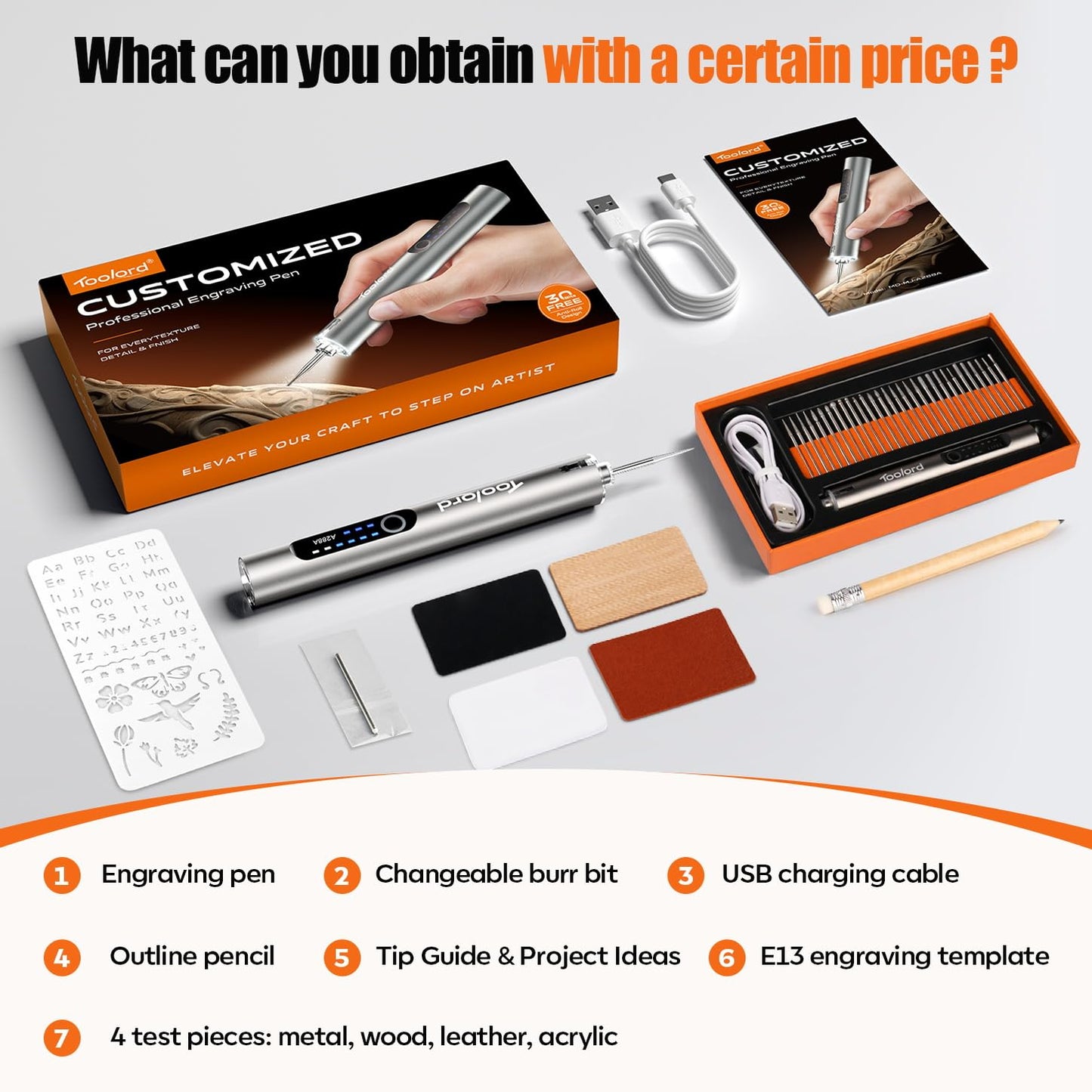 Engraving Pen with LED Light,HollowCup Motor,Cordless USB Rechargeable Rotary Tool for Metal,Wood,Glass and Plastic,DIY Engraving Kit with 30 Bits,Silver