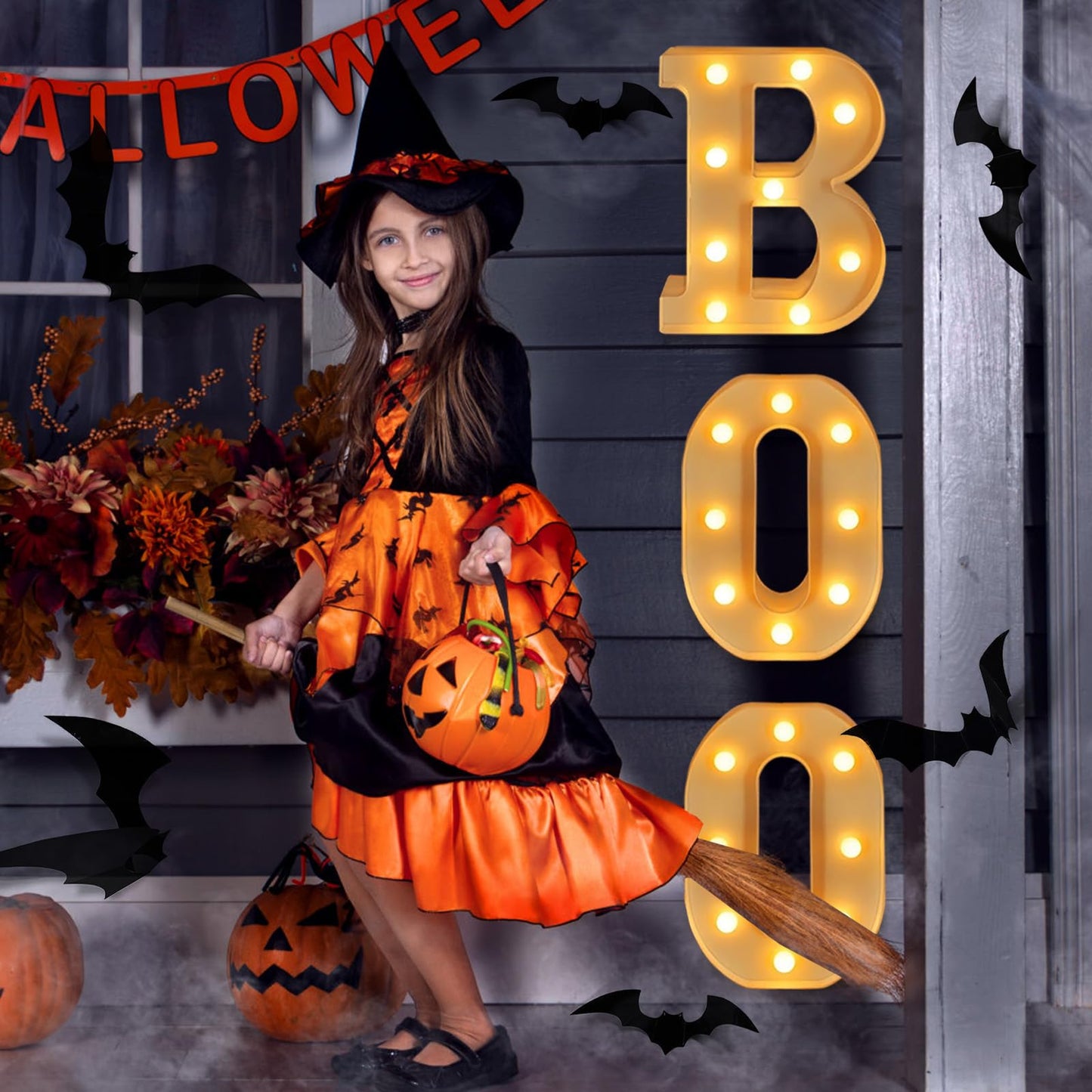 Halloween Boo Light Up Letters, 3pcs Led Boo Light Up Sign, Hallowen Marquee Letters Decor, Halloween Decorative Lights Party Supplies, Fireplace Desktop LED Decorations, Table Party Supplies