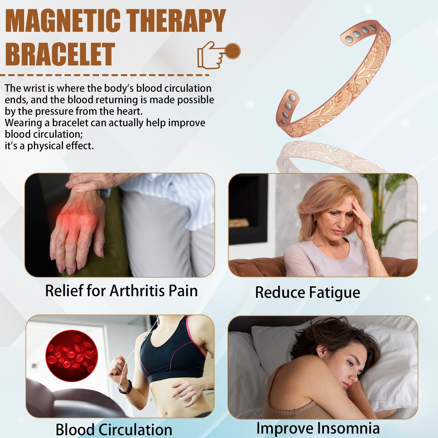 EnerCoppeX Copper Magnetic Bracelet for Women - Detox Jewelry with 3500 Gauss Magnet, Adjustable Cuff Bangle (R)