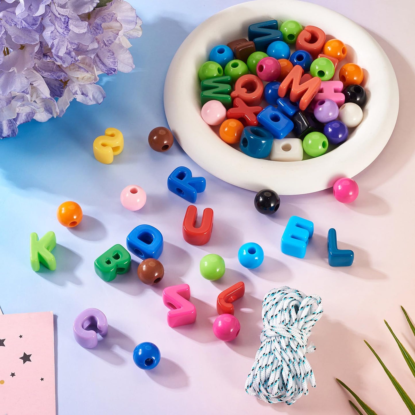 FASHEWELRY 56Pcs European Round Beads Large Acrylic Letter Beads with Large Hole Bracelets Making Kits Plastic Letter Blocks Charms 3D Letters Chunky Bead for Key Chains Necklace DIY Arts Craft