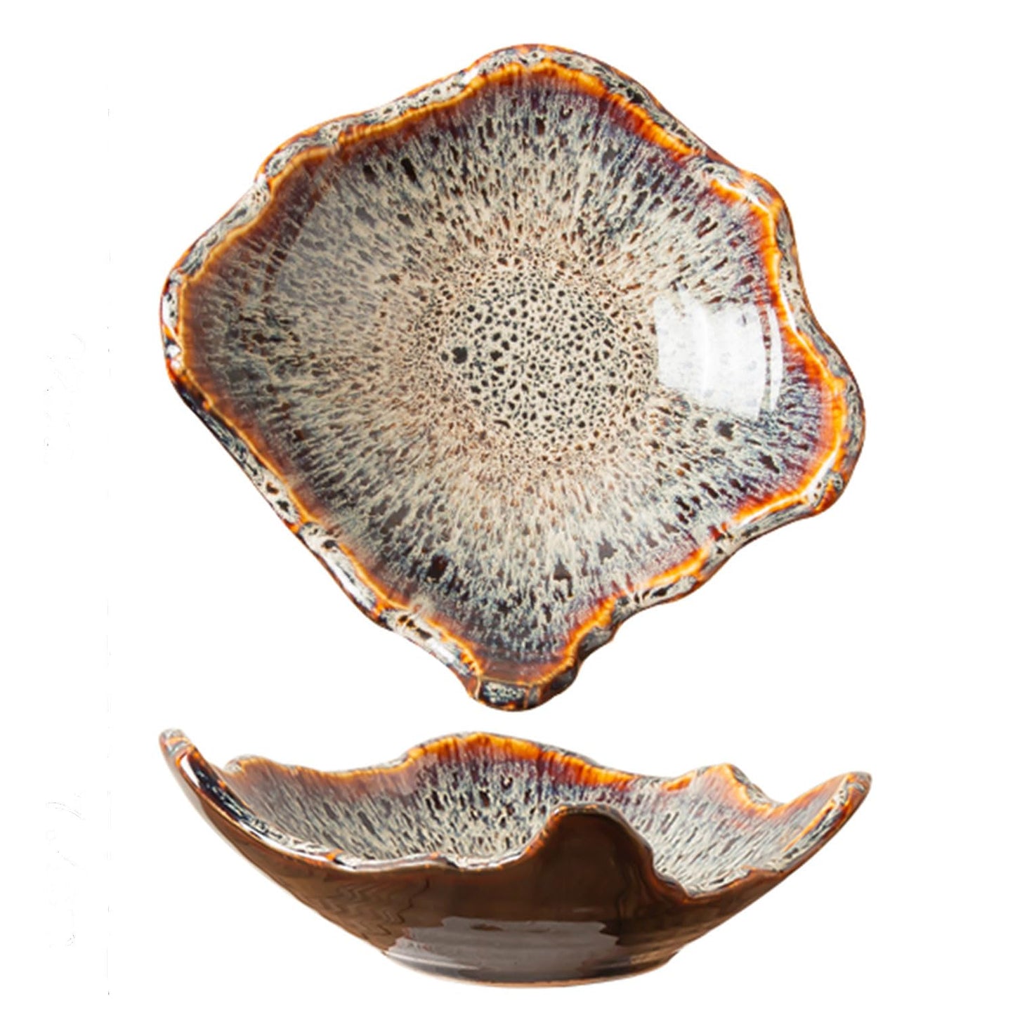 Amitofo 8" Small Ceramic Decorative Bowl 1 Pice – Irregular Rim Reactive Glaze Candy Plate, Berry Bowl, Entryway Catchall, Japanese Style Fruit Dish for Tabletop or Home Decor (Reactive Glaze)