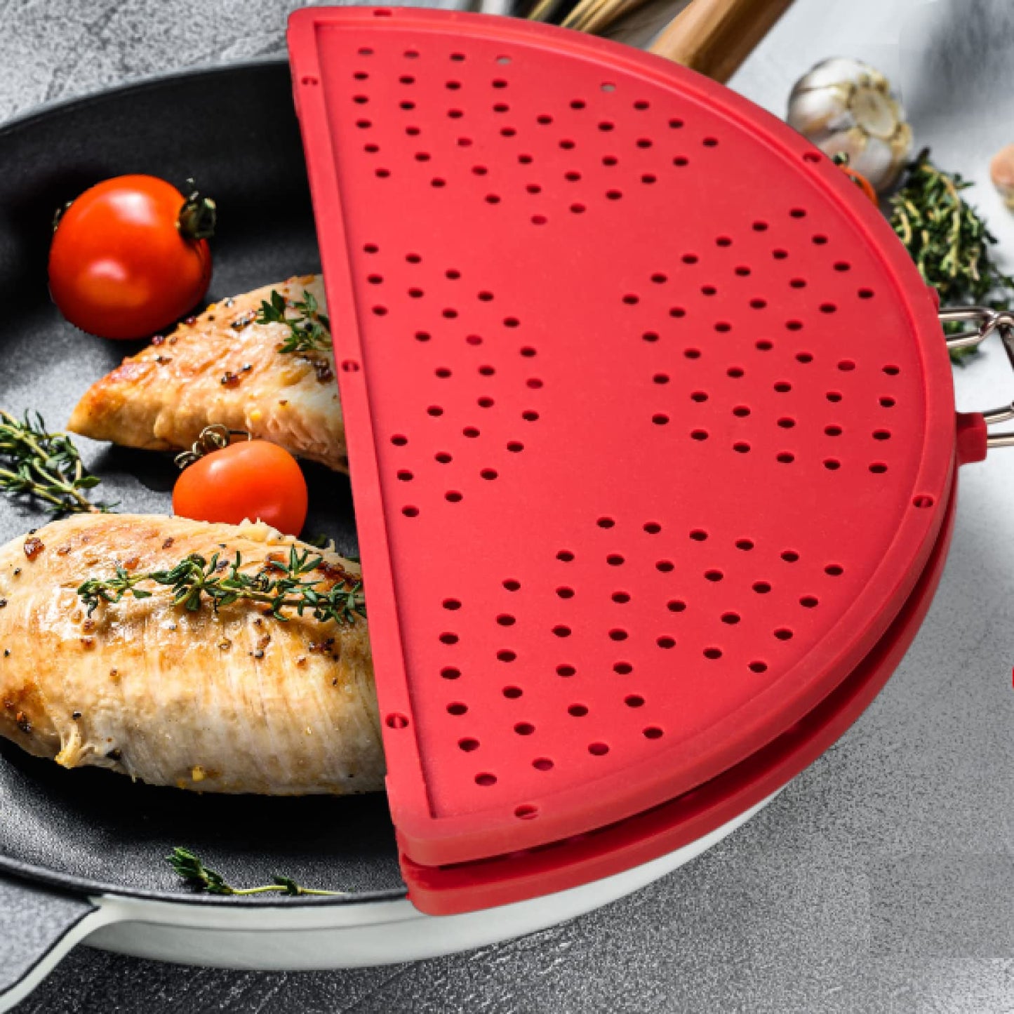 K KIRKWOOD KITCHEN Splatter Screen for Frying Pan Foldable Grease Splatter Guard Silicone Splatter Shields Multifunction Oil Screen for Skillet with Folding Handle Bacon Splatter Screen Strainer