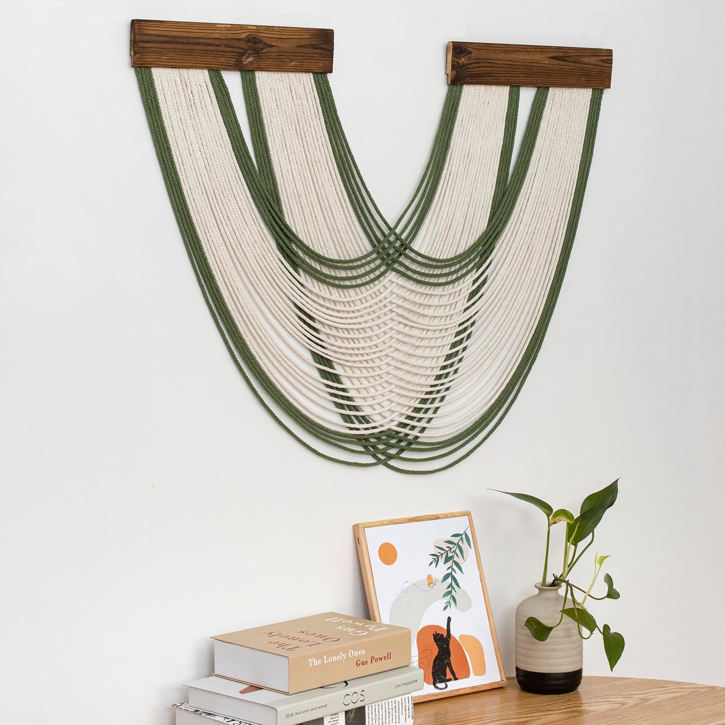 LB Boho Macrame Wall Hanging Large, Green and Beige Macrame Tapestry Wall Decor Handmade Woven Chic Bohemian Tapestry Decor for Bedroom Living Room Office Bathroom Nursery