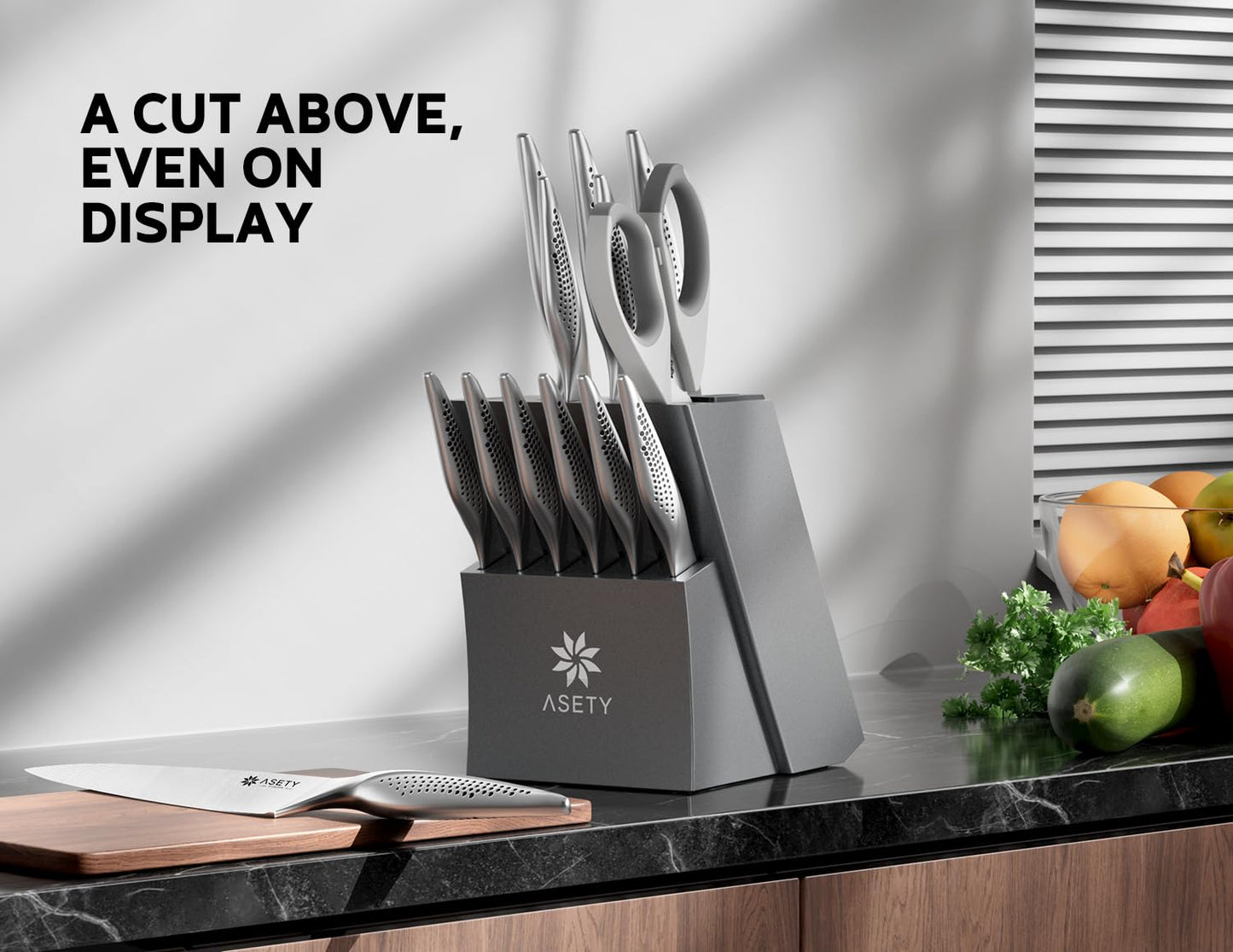 ASETY Knife Set - Ultra Sharp Knives Set for Kitchen with block, 15 PCS Stainless Steel Knife Set with Built-in Sharpener, Ergonomic Non-Slip Handle, Elegant Box for Men Women, Mothers Day