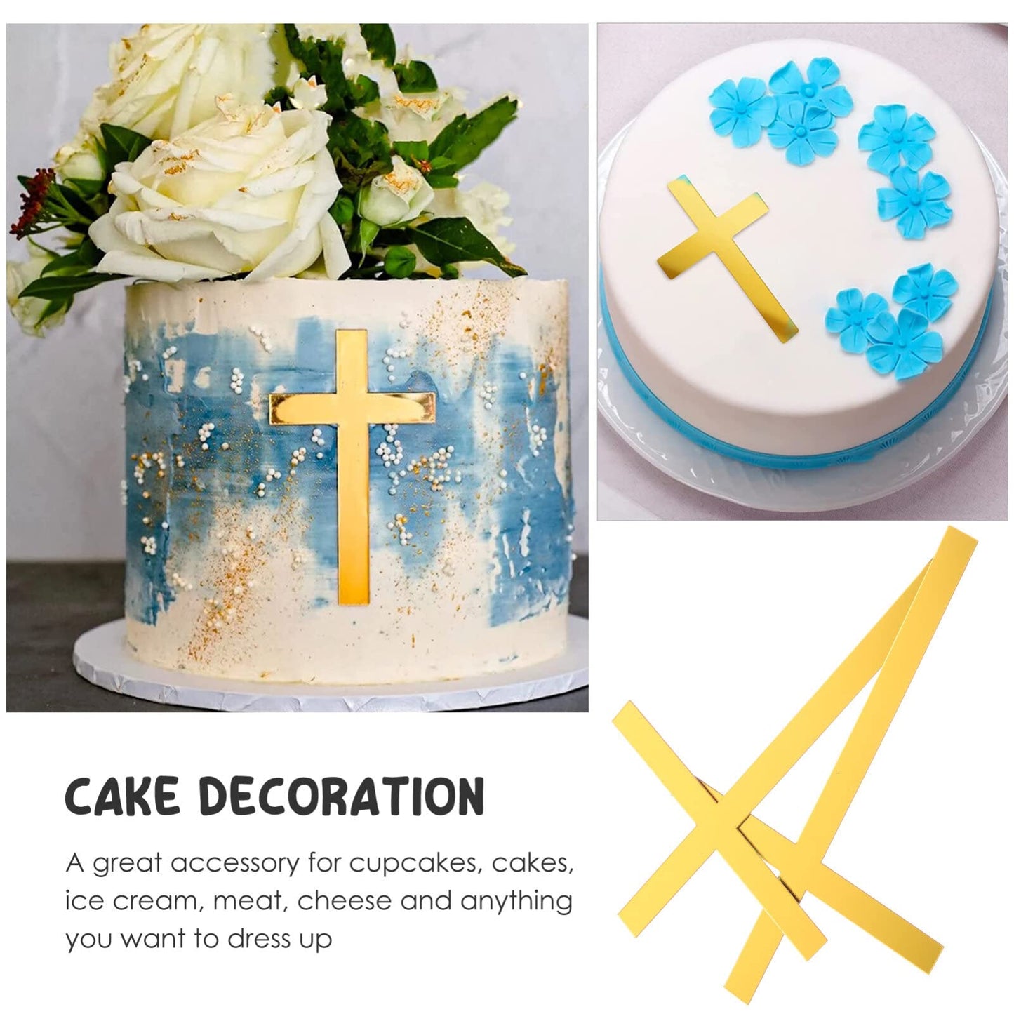 Gadpiparty 10pcs Gold Cross for Cake, Cross Cake Topper Baptism, Wedding Party Props Baptism Dessert Toppers Creative Inserts for Birthday Anniversary Cupcakes