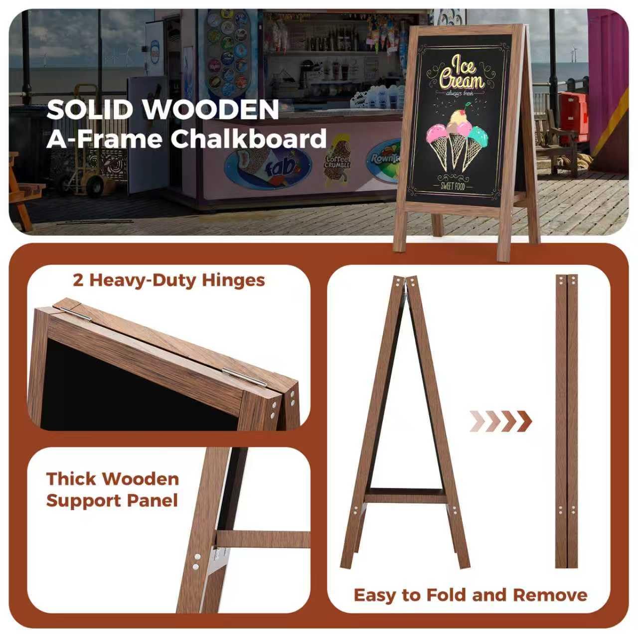 Solid Wood A Frame Chalkboard Sign 40"x20", Magnetic Double Sided Sandwich Board, Upgraded Bottom Brace Stable Sidewalk Sign with 8 Liquid Chalk for Cafe Restaurant Wedding Home Business