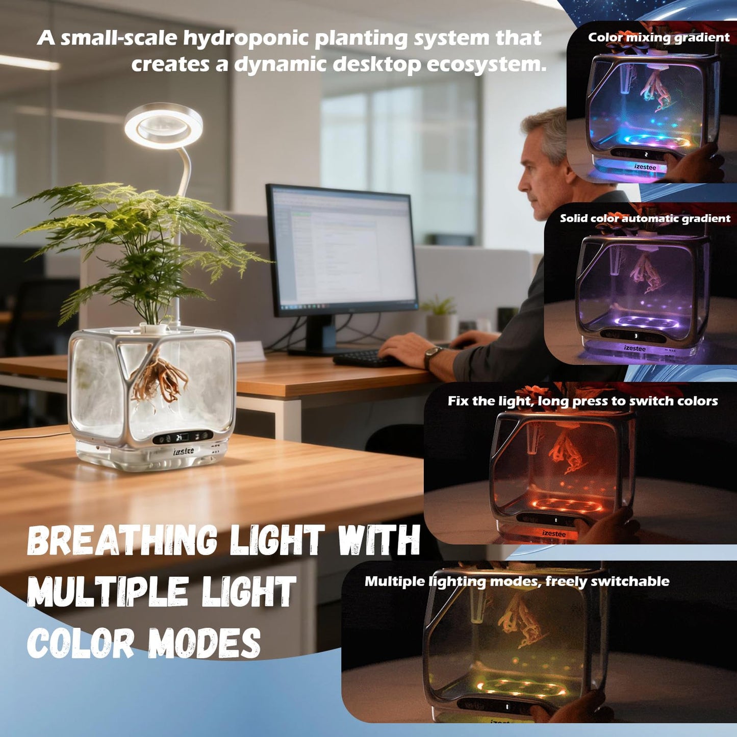 Misting Hydroponic Growing System Kit, Smart Aeroponics Indoor Herb Gardening Planter Root View,Air Humidifier&Auto Light-3 Mist Modes,Temperature Control for Growing Vegetables/Flowers/Pods/Fruits