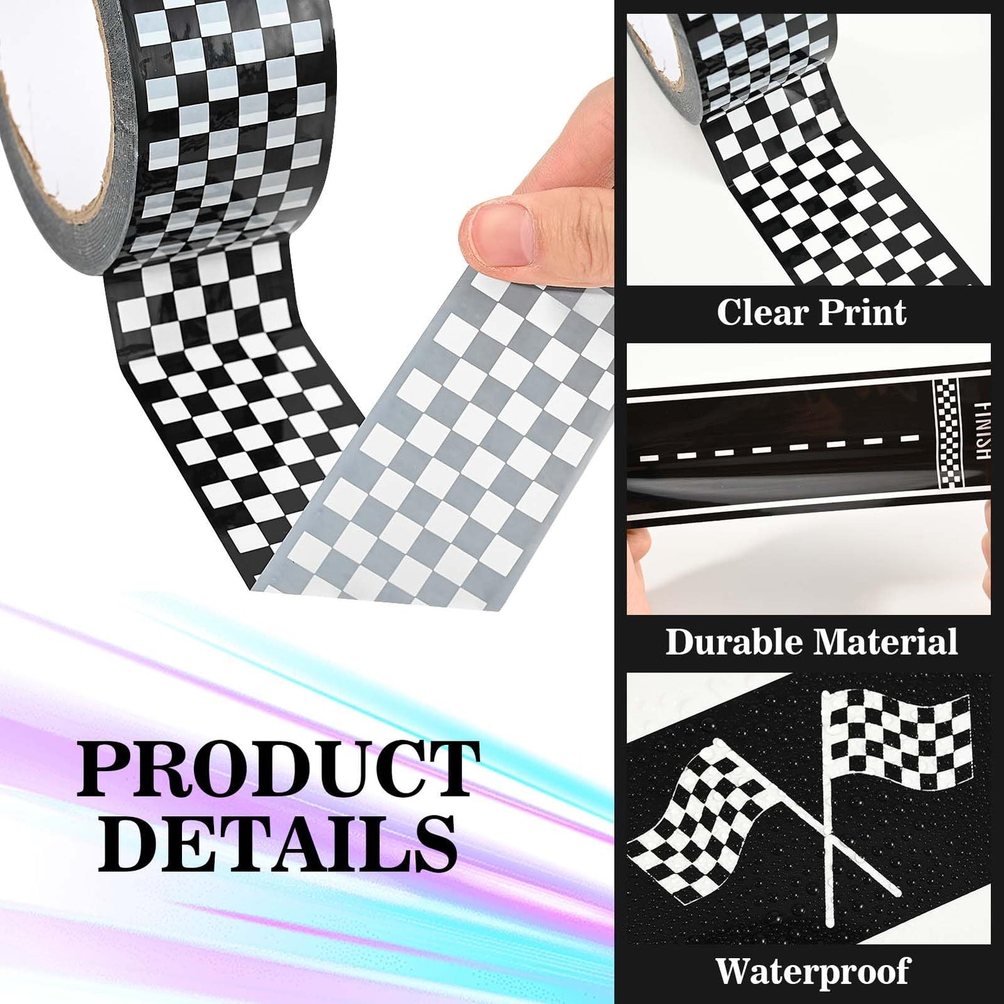 3 Rolls Black White Checkerboard Road Car Track Tape Checkered Flag Race Track Decorative Tapes for Box Scrapbook DIY Crafts Party Decorations,2Inches x 109Yards