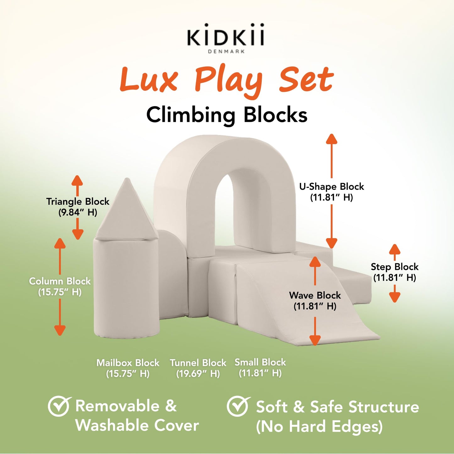 KIDKII Lux Play Set 8-Piece Foam Climbing & Motor Skill Play Kit, Indoor Activity Play System Set with Climbable Shapes for Toddlers, Beige