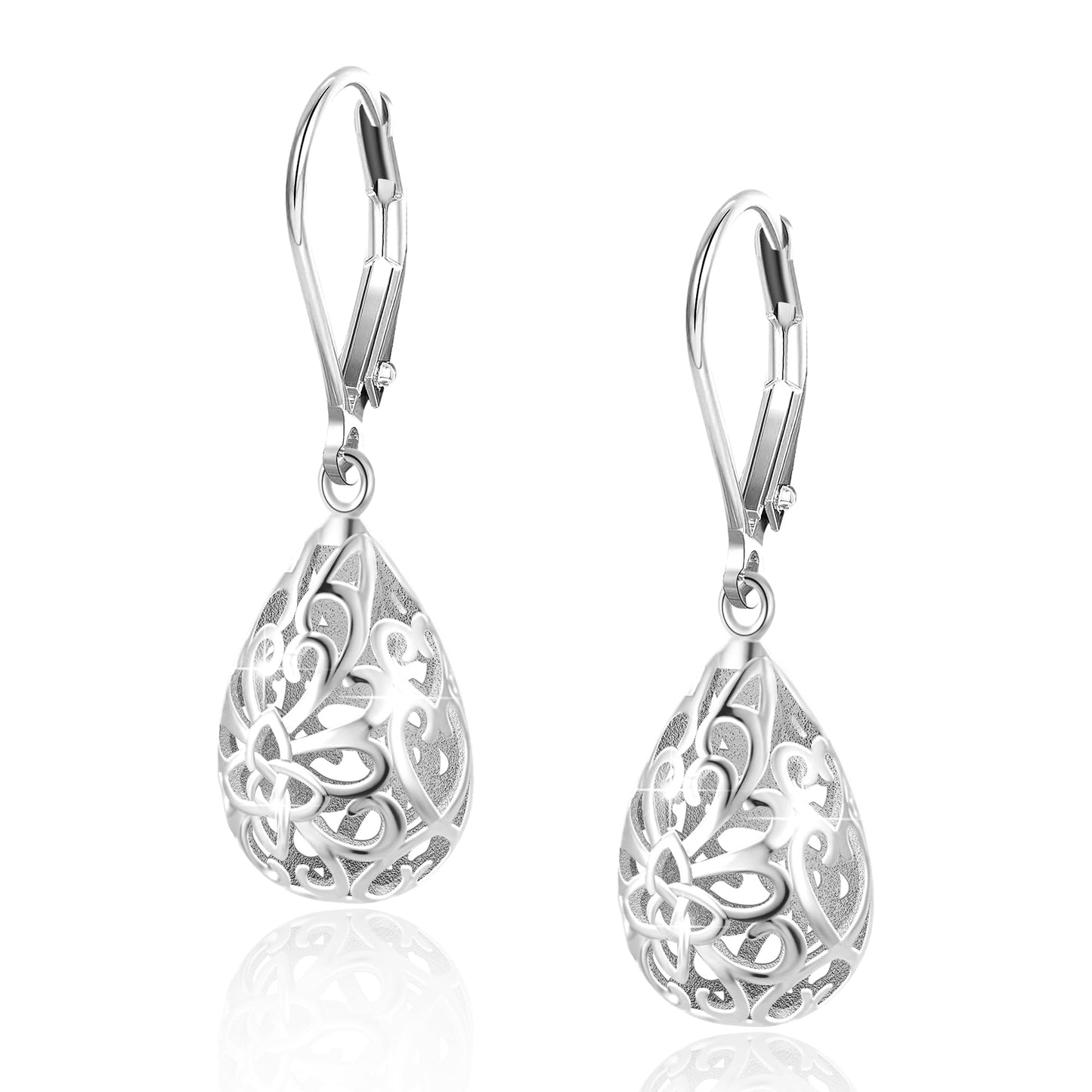 LANCHARMED Sterling Silver Teardrop Earrings for Women Trendy Silver Drop Leverback Dangle Earrings Hypoallergenic Leverback Dangle Drop Earrings for Women Jewelry