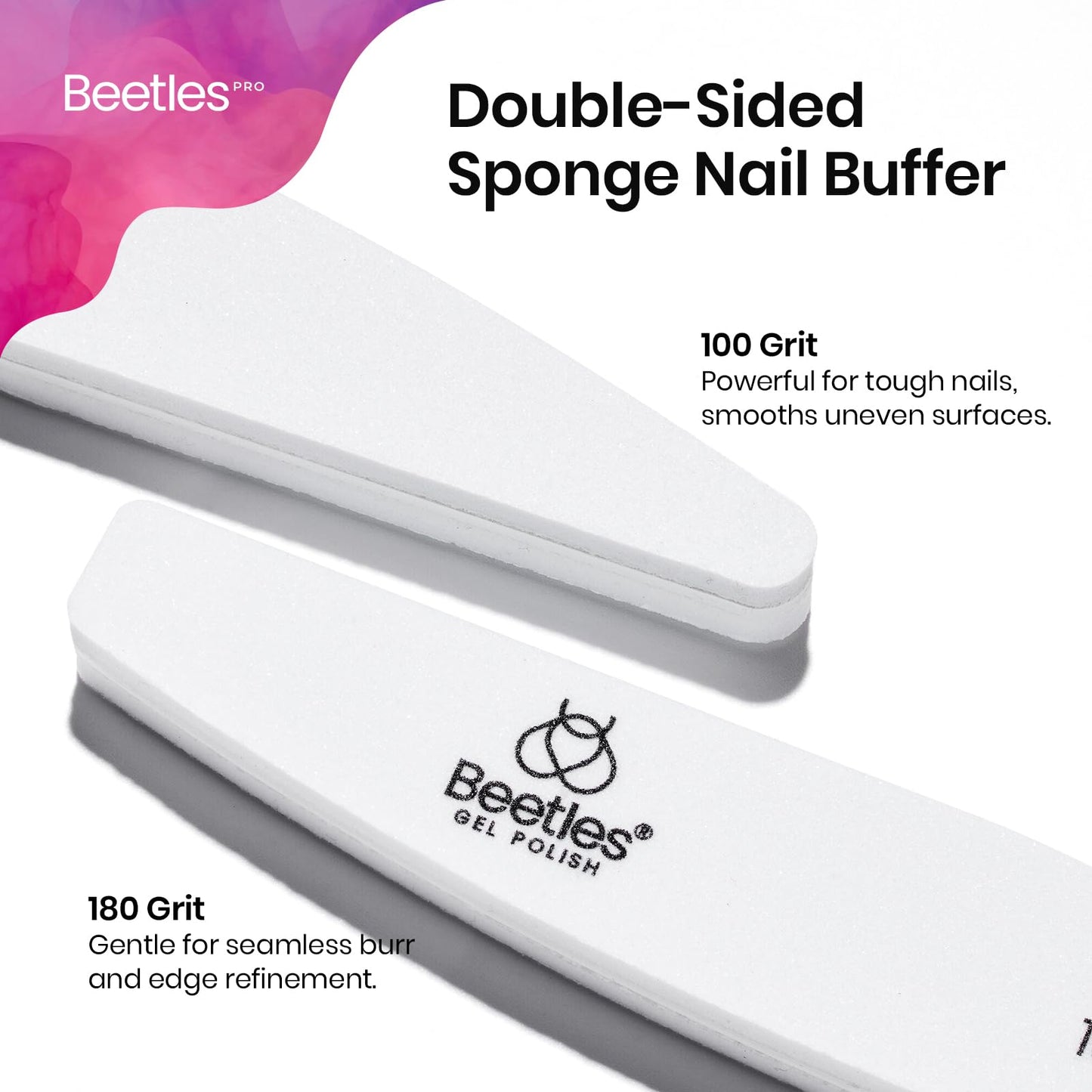Beetles Pro Nail File Nail Buffer, 52 pcs Sponge File and Buffers for Natural Nails, Double Sides Emery Boards for Nails, Nail Buffer and Shine Kit Nail Filer, 100/180 Grit Nail Files Fingernail Files