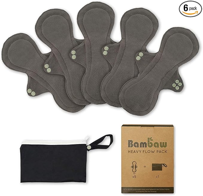 Reusable Pads for Women with Discreet Pouch | Reusable Period Pads | Reusable Sanitary Pads for Women | Sanitary Heavy Pad | Reusable Pads Menstrual | Reusable Incontinence Pads for Women | Bambaw