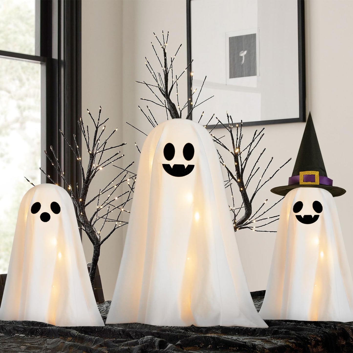 Halloween Decorations Indoor - 3 Packs DIY Light-Up Spooky Ghosts with String Lights, Witch Hats, Crafts Kits for Halloween Decor Indoor Party Home Table Mantel Room Kitchen Office