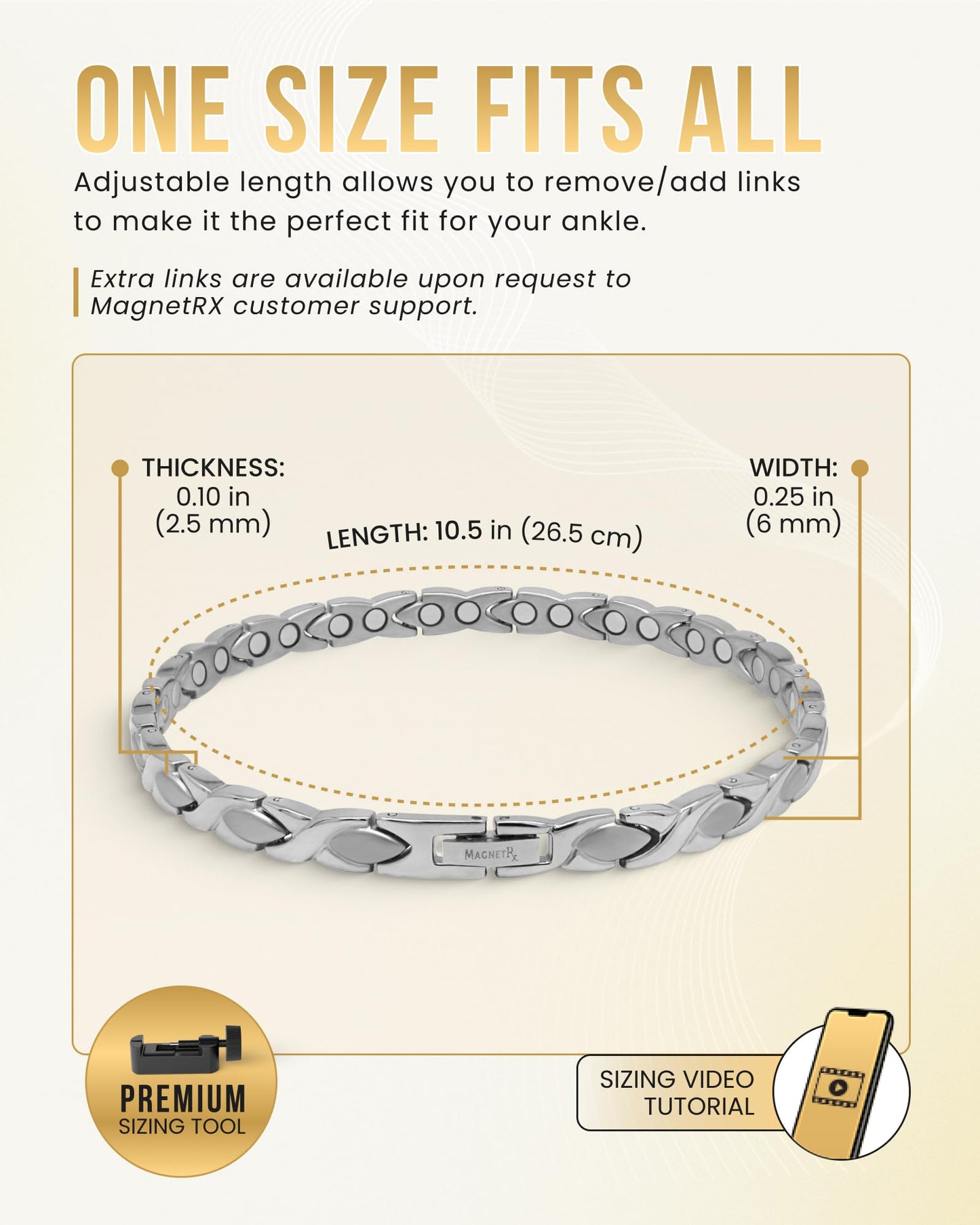 MagnetRX Womens Magnetic Ankle Bracelet – Ultra Strength Magnetic Anklets with 34 Magnets – Titanium Ankle Bracelets for Women (Silver)