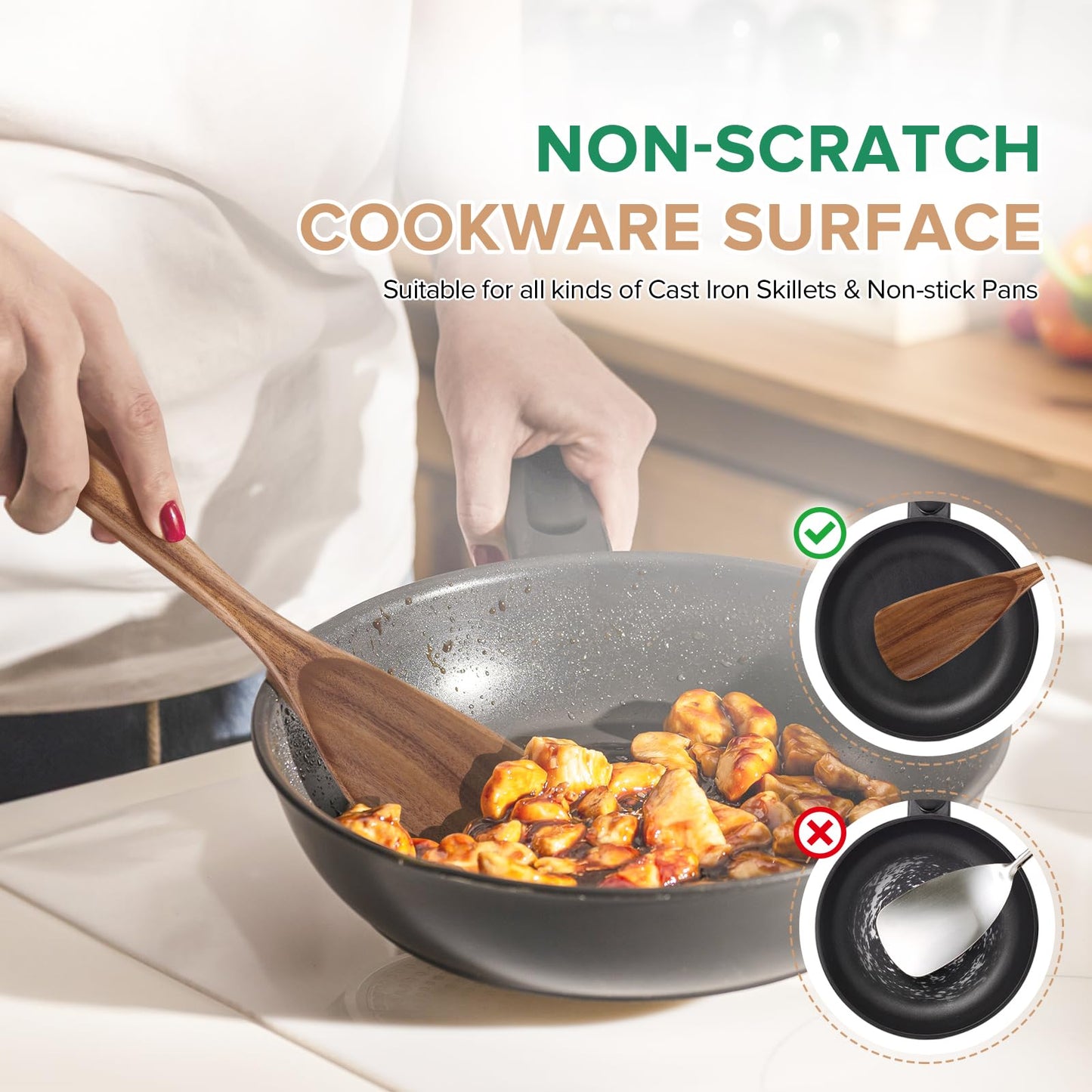 Wooden Spoons for Cooking, Multifunction Cooking Spoon Spatula, Teak Wood Handle Spoonula for Mixing Scoop Scrape, Wooden Kitchen Utensils for Cast Iron Skillets & Non-Stick Cookwares,11.4″,1 Pack
