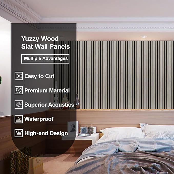 Yuzzy Wood Panels for Wall and Ceiling - 108 x 11 Inch Wood Slat Acoustic Panels 2 PCS - Modern Sound Absorbing Wall Panels for Interior Wall Decor for Home, Office, Studio - Rustic Gray Oak