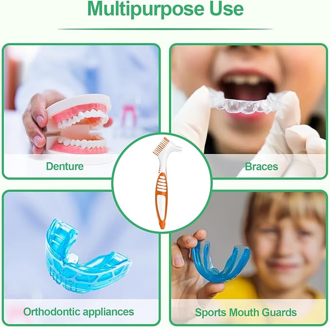 Denture Brush 4Pcs Denture Toothbrushes,Denture Cleaning Care Cleaning Brush,Double Sided Toothbrush for Denture Cleaning Care