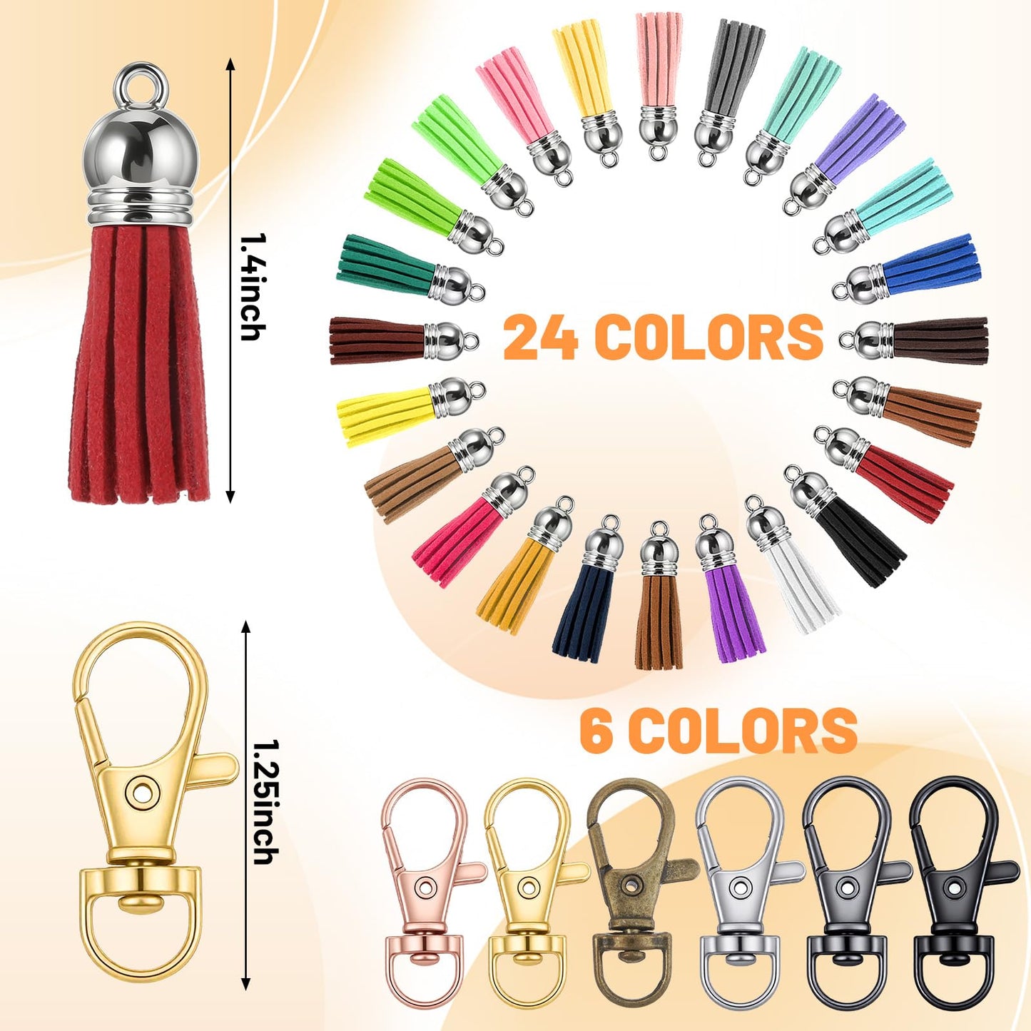 144 Pcs Keychain Hardware Set Key Fob Hardware Set - 48 Pcs 1 Inch Keychain with Keyring, 48 Pcs Colorful Leather Keychains Tassel and 48 Pack Swivel Snap Hooks for DIY Craft Supplies (Multicolor)
