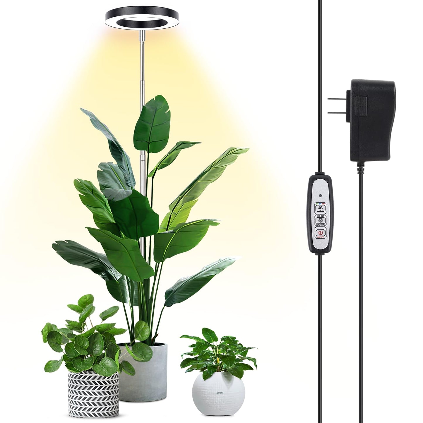 LBW Plant Grow Light, 72 LEDs Full Spectrum Grow Lights for Indoor Plants, Brightness Adjustable Plant Light with Auto 4/8/12H Timer, 10.4”-59” Height Adjustable, Ideal for Large Tall Plants, Black