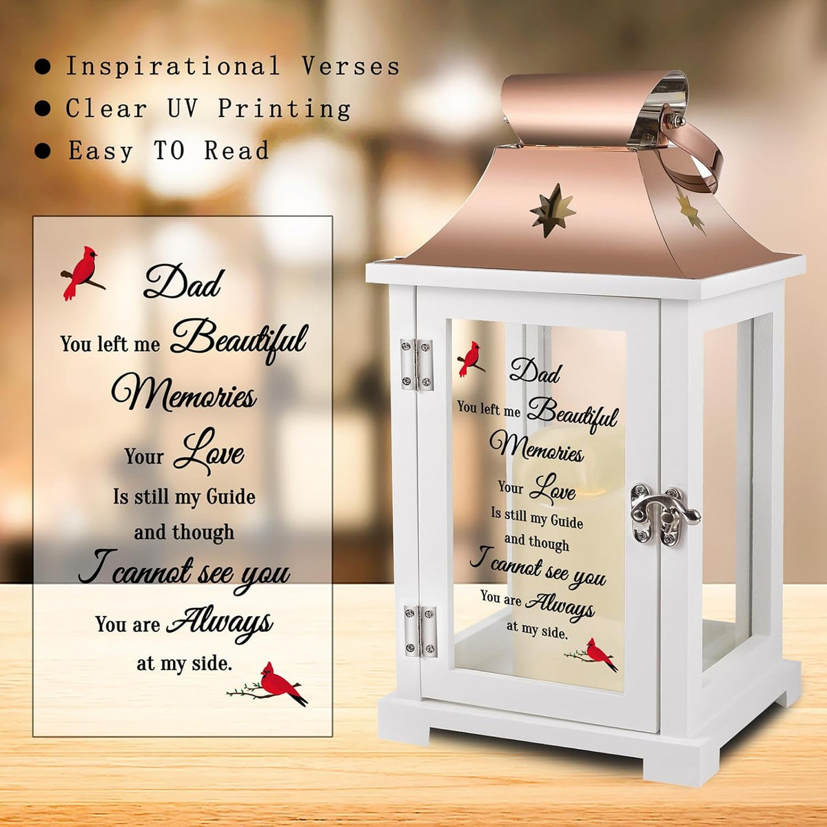Memorial Lantern, Sympathy Gifts for Loss of Mom/Loved One, Bereavement Gifts, in Memory of Loved One Lantern,Celebration of Life, Memorial Gifts, Funeral Lantern,Dad You Left me Beautiful Memories