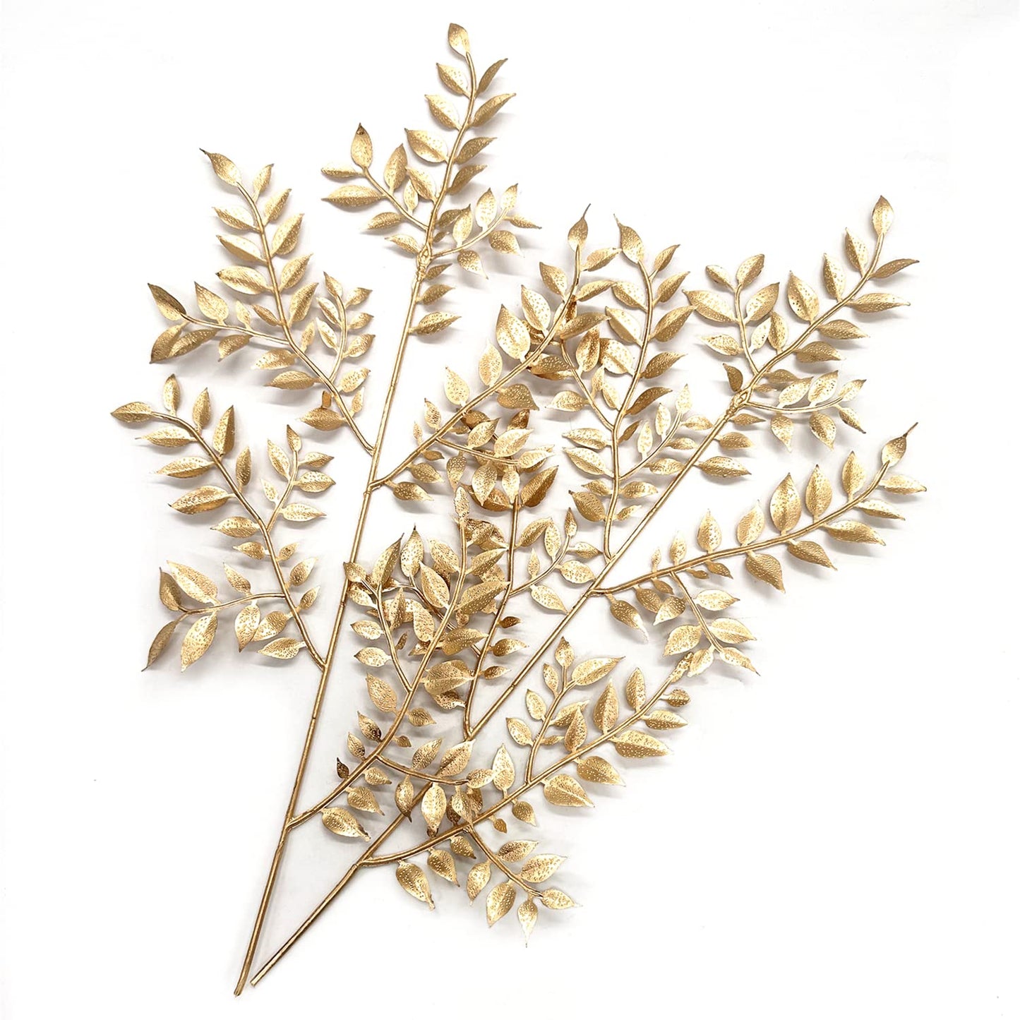Fake Golden Leaves Plant for Christmas Decorations, Artificial Gold Plants Foliage Stems Plastic Simulation Faux Leaf Stem for Home Garden Wedding Party Decor DIY Glitter Crafts Gift Ornaments 5 Pcs