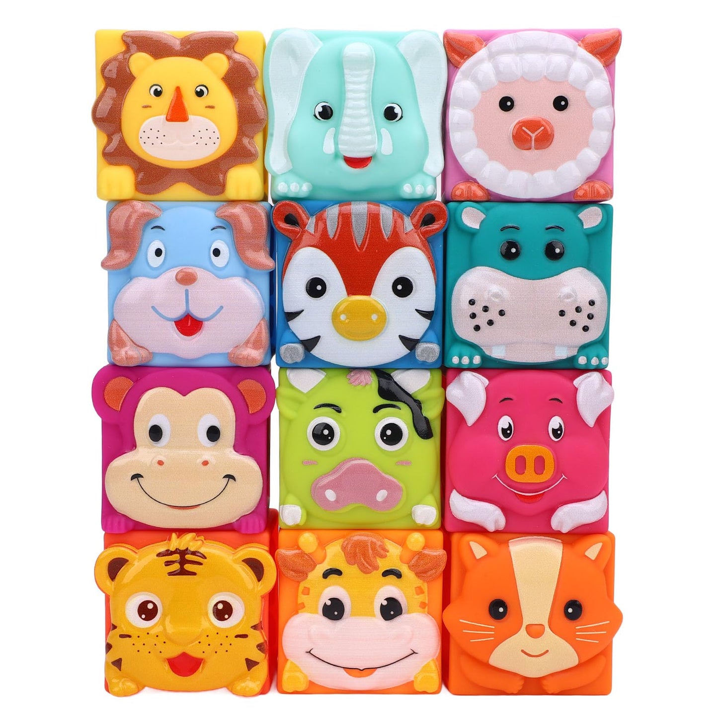 Zunate 12 Pcs Baby Blocks Stacking Building Toys, Educational Animal Stacking Blocks for Infants and Toddlers, Soft Plastic Developmental Playset