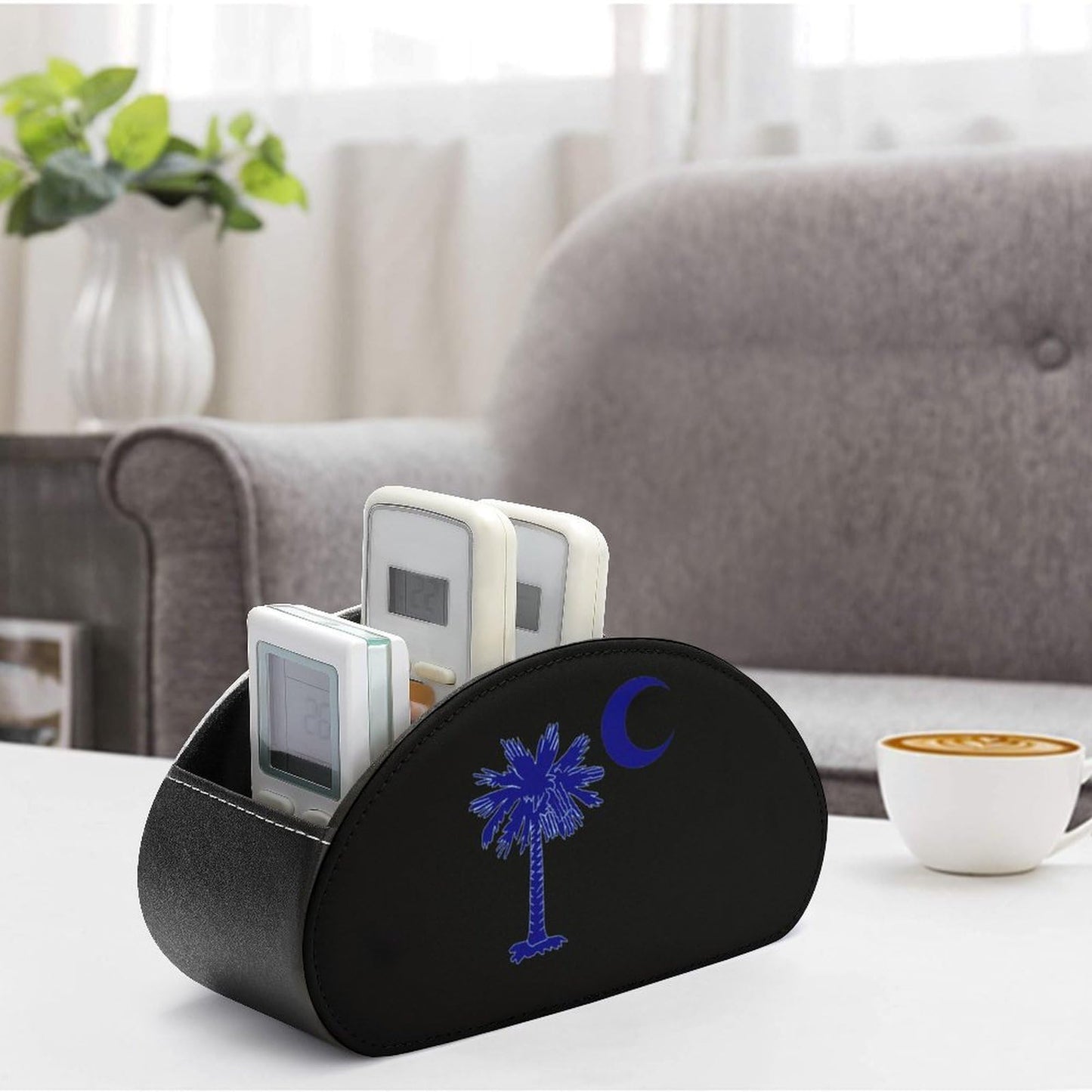 South Carolina Flag Palm Remote Control Holder with 5 Compartments Caddy Desktop Organizer for Home Office